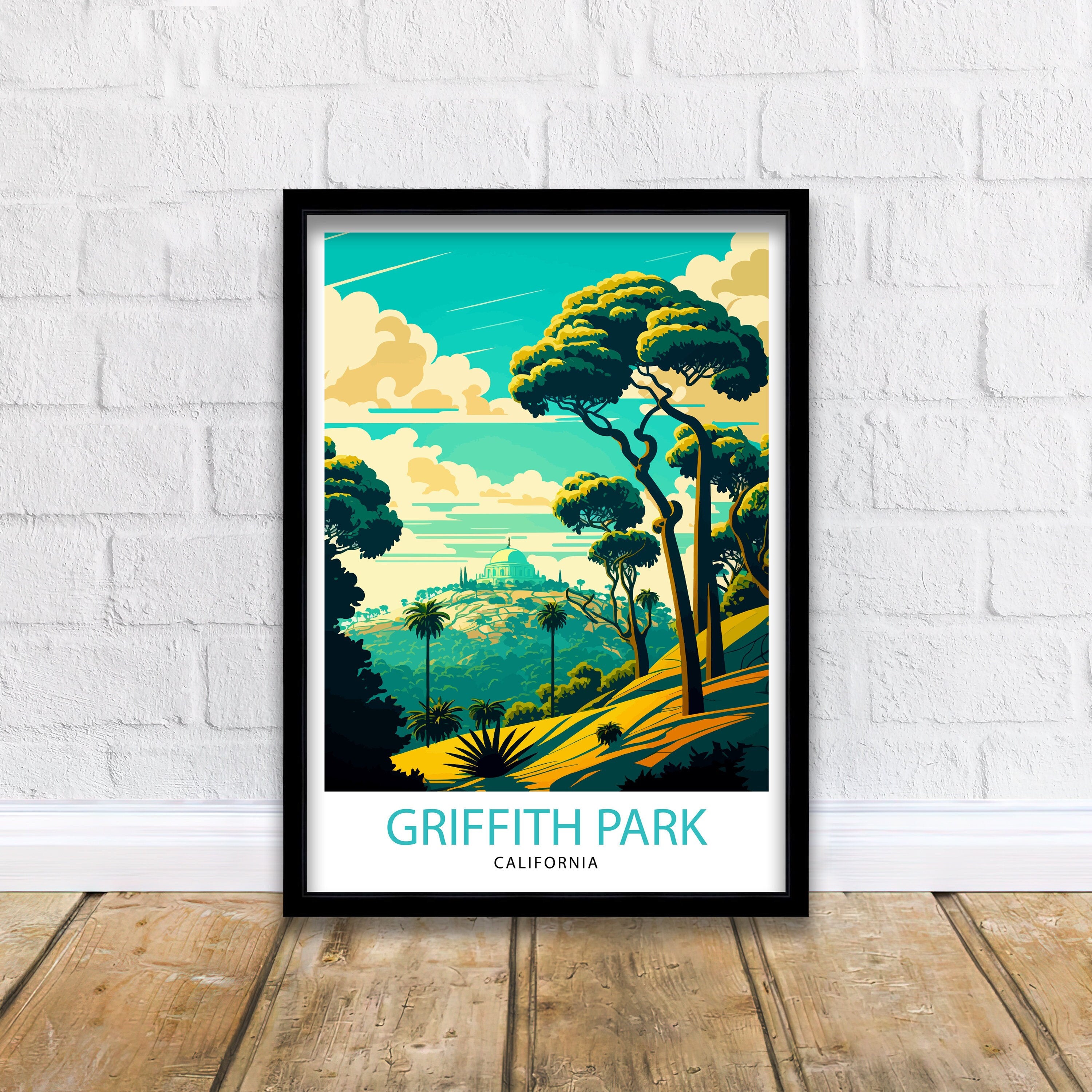 Griffith Park Travel Print| California Wall Art Griffith Observatory Illustration Los Angeles Travel Poster Gift for Griffith Park Hikers