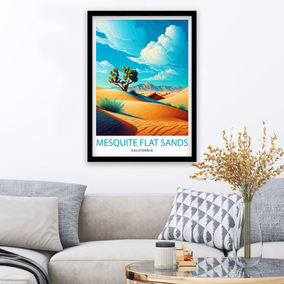 Mesquite Flat Sands Travel Print| Death Valley Wall Decor Mesquite Flat Sand Dunes Illustration Desert Landscape Travel Poster Gift