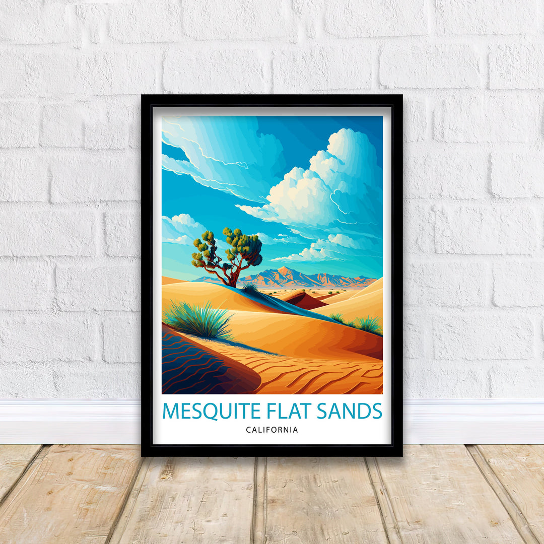 Mesquite Flat Sands Travel Print| Death Valley Wall Decor Mesquite Flat Sand Dunes Illustration Desert Landscape Travel Poster Gift