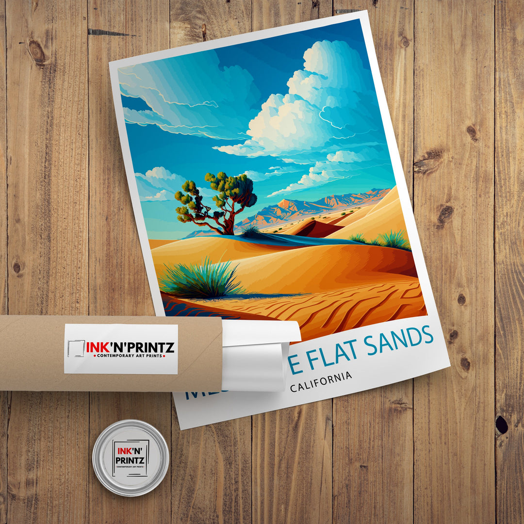 Mesquite Flat Sands Travel Print| Death Valley Wall Decor Mesquite Flat Sand Dunes Illustration Desert Landscape Travel Poster Gift