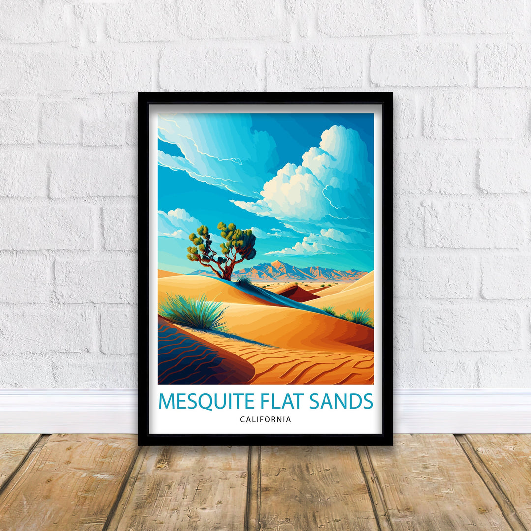 Mesquite Flat Sands Travel Print| Death Valley Wall Decor Mesquite Flat Sand Dunes Illustration Desert Landscape Travel Poster Gift