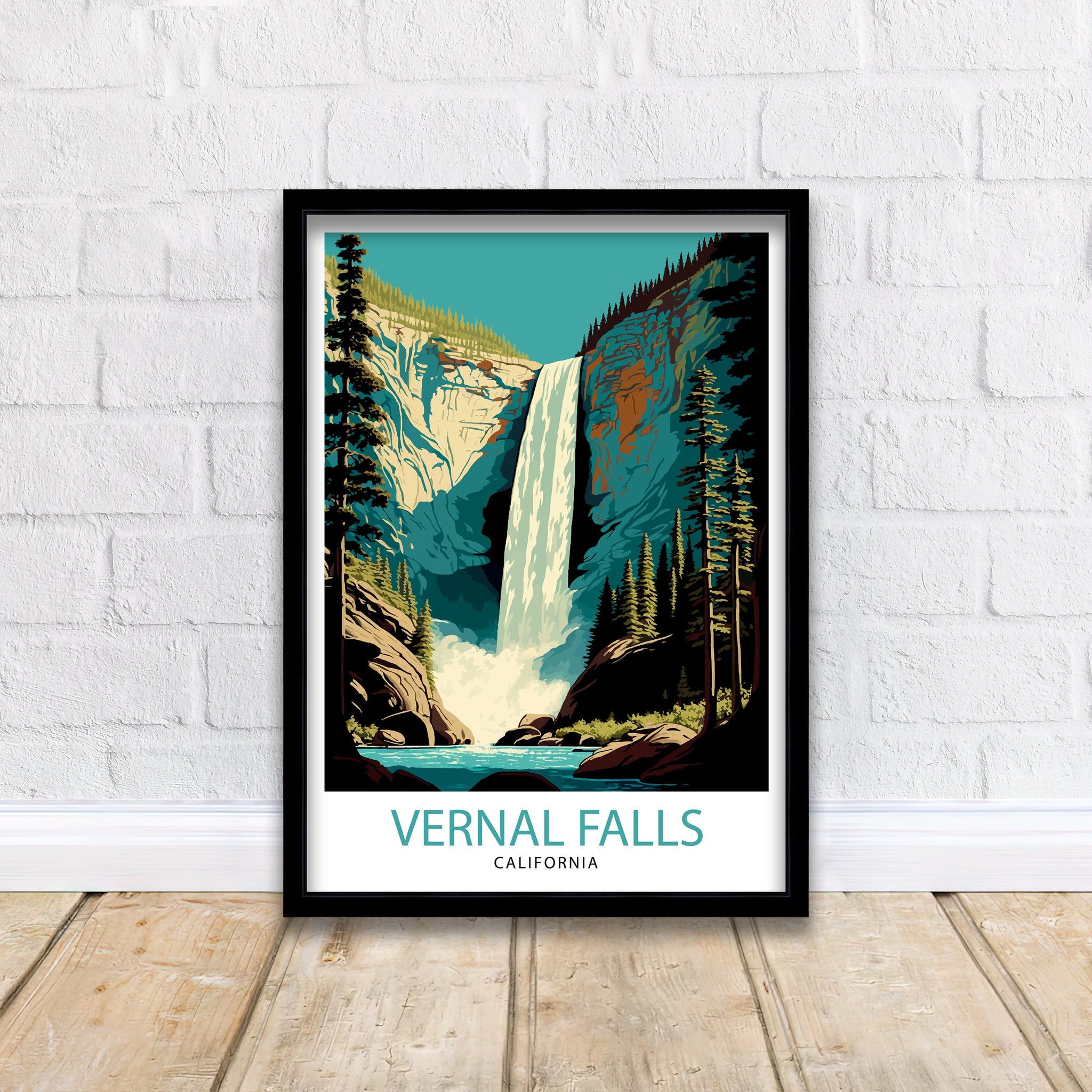 Vernal Falls Travel Print| Yosemite National Park Wall Art Yosemite California Home Decor Yosemite Landscape Illustration Travel Poster