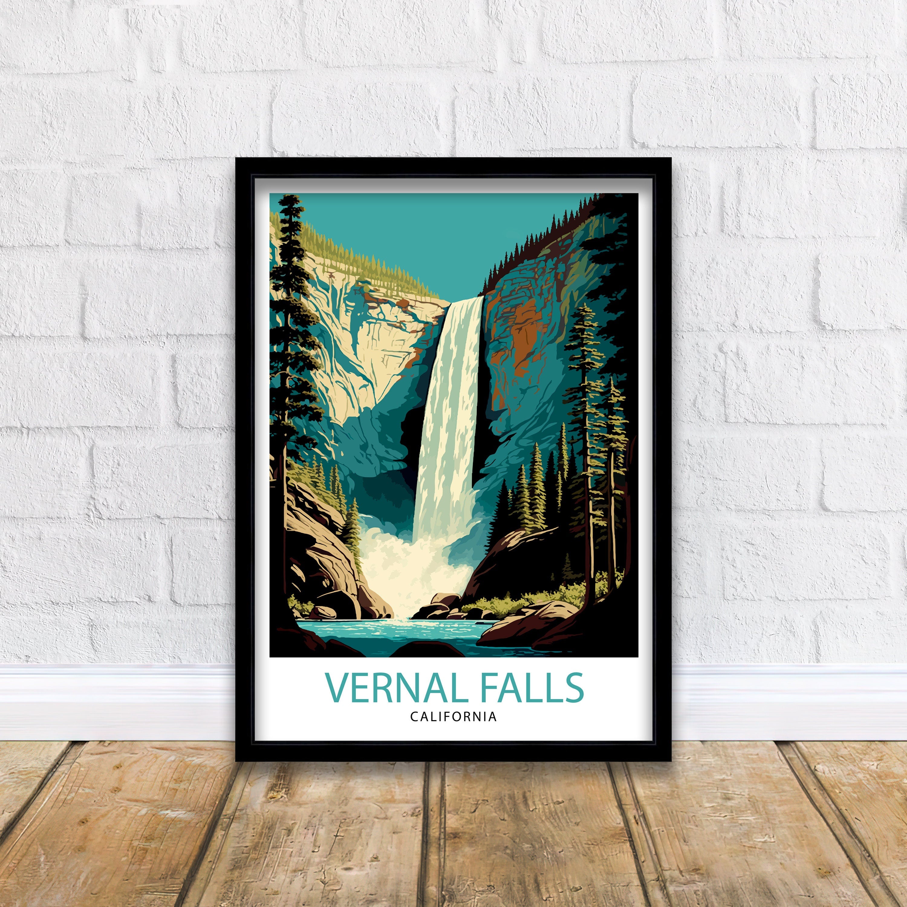Vernal Falls Travel Print| Yosemite National Park Wall Art Yosemite California Home Decor Yosemite Landscape Illustration Travel Poster