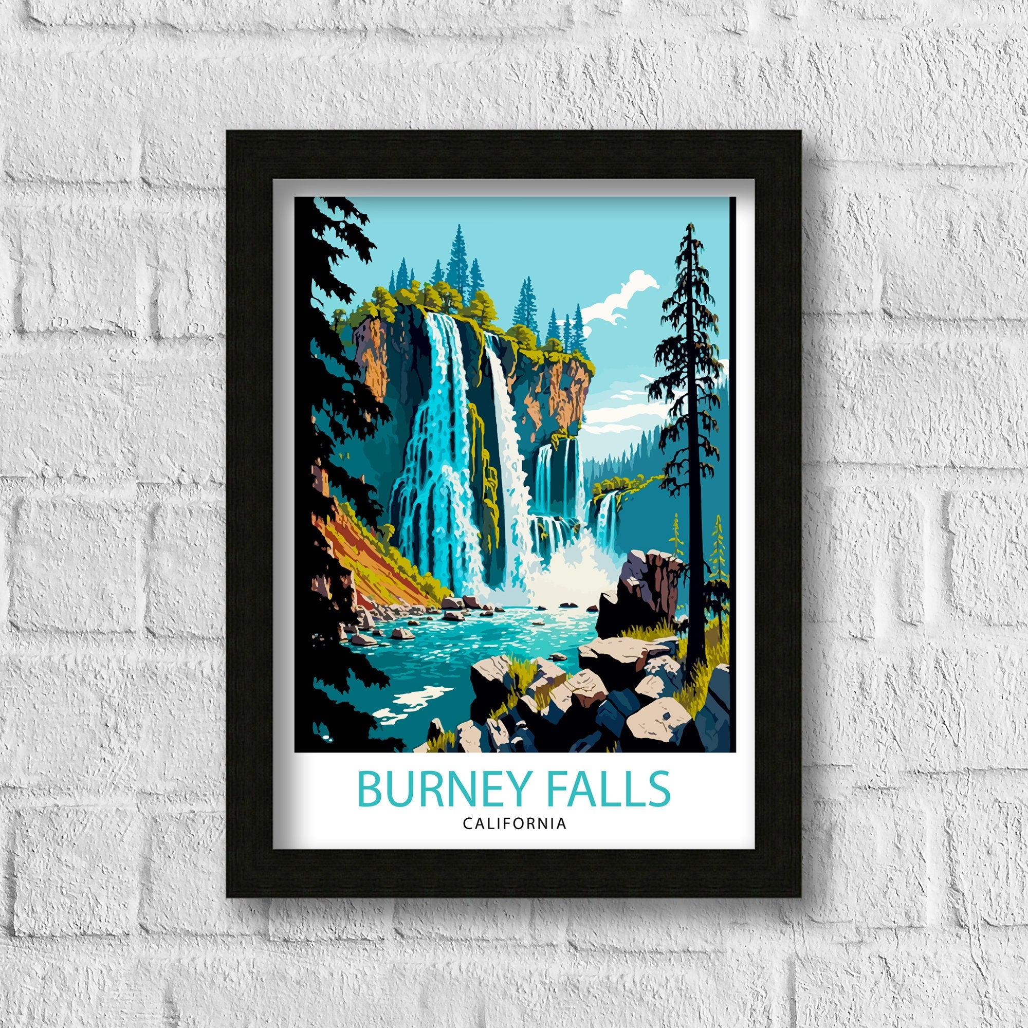 Burney Falls California Travel Print Wall Art Home Decor California Illustration Travel Poster Gift For Nature Lovers California State Parks