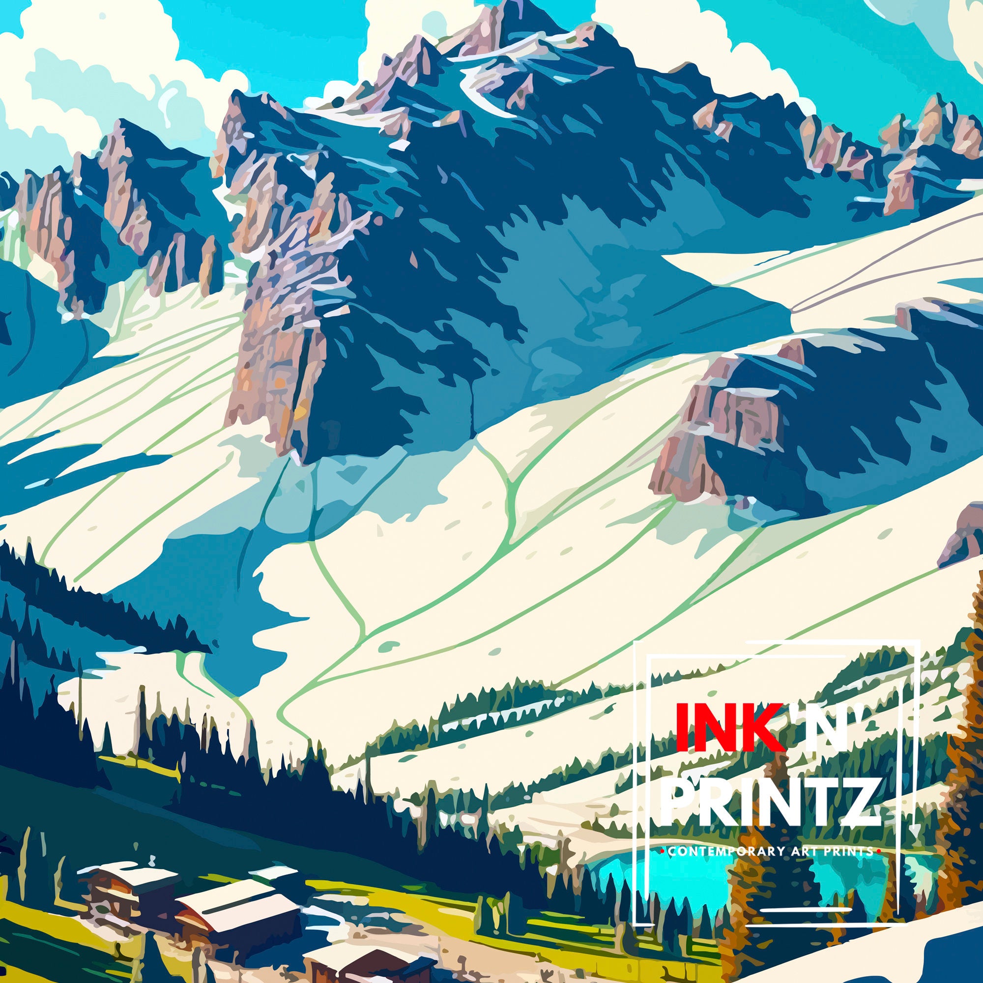 Kirkwood Ski Resort Travel Print | Vintage Ski Lodge Art