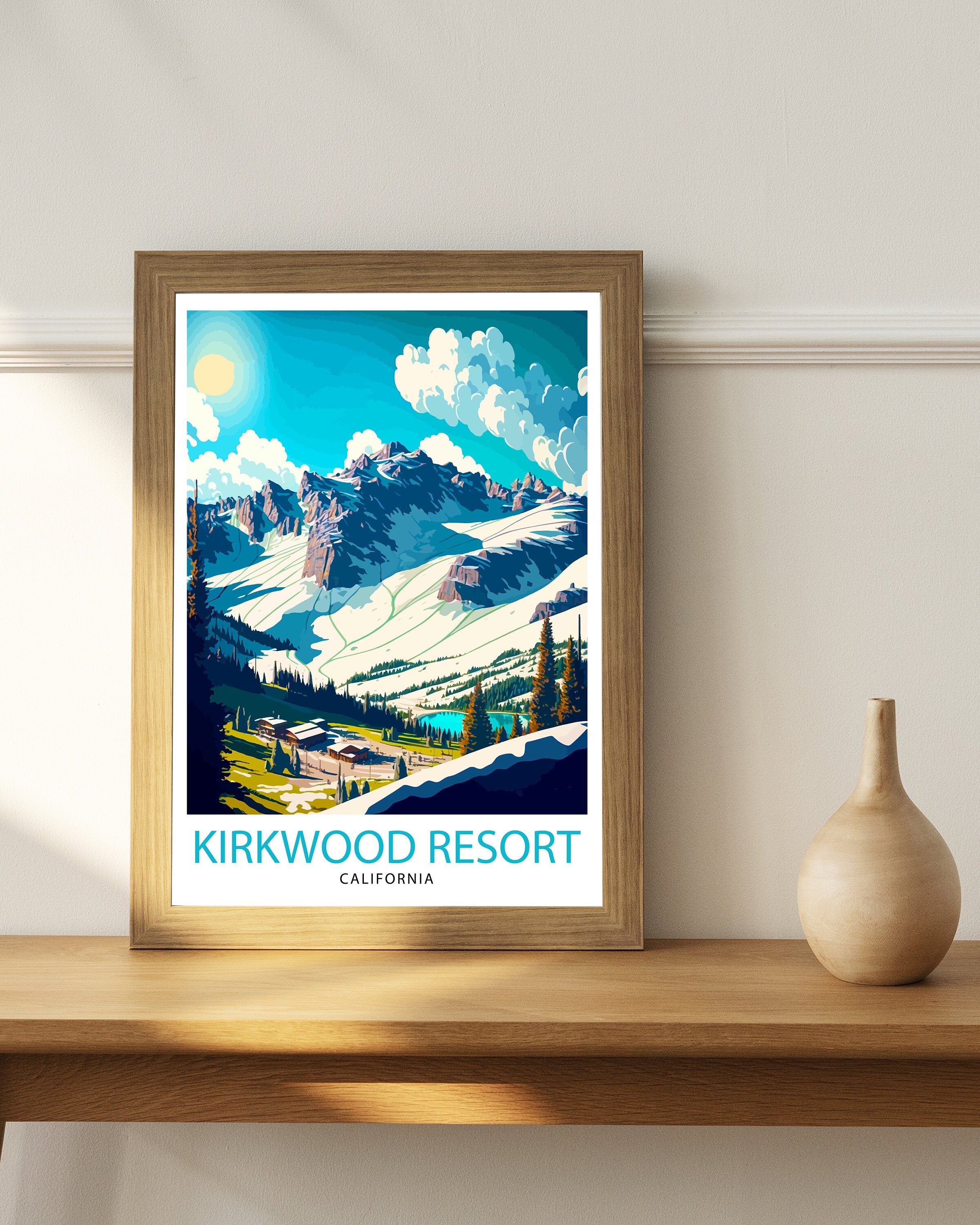 Kirkwood Ski Resort Travel Print | Vintage Ski Lodge Art