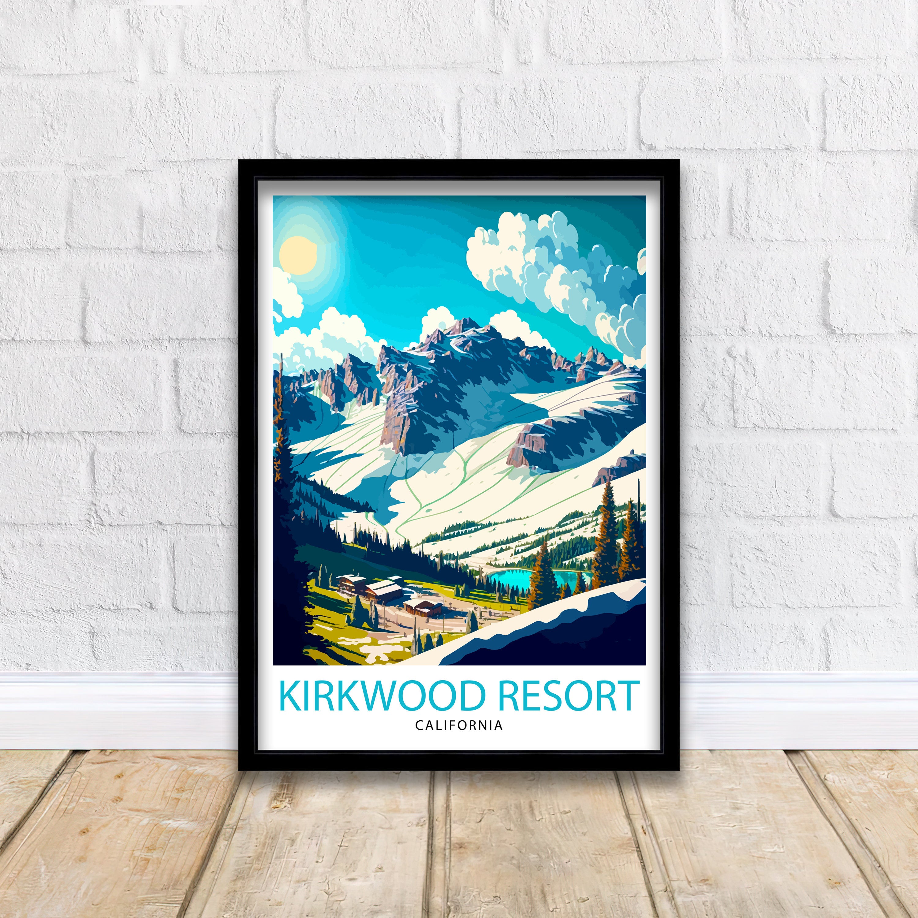 Kirkwood Ski Resort Travel Print | Vintage Ski Lodge Art