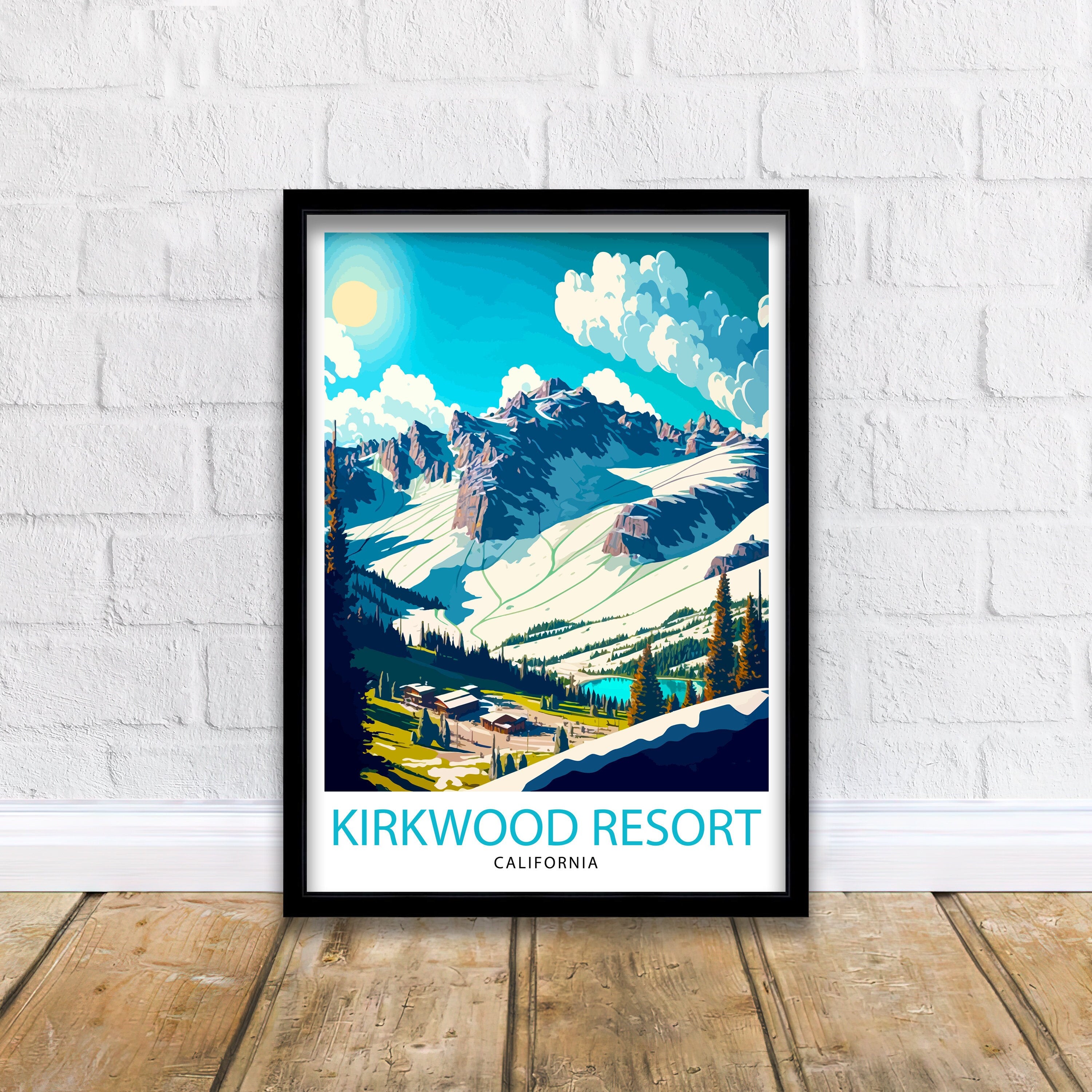 Kirkwood Ski Resort Travel Print | Vintage Ski Lodge Art