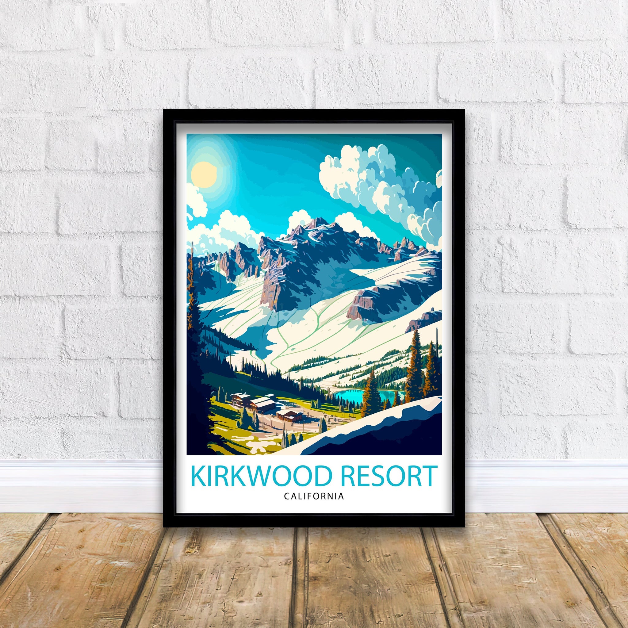 Kirkwood Ski Resort Travel Print | Vintage Ski Lodge Art