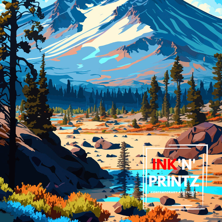 Lassen Volcanic National Park Travel Poster Lassen Wall Art Lassen Decor Lassen Illustration Travel Poster Gift for Lassen National Park Home