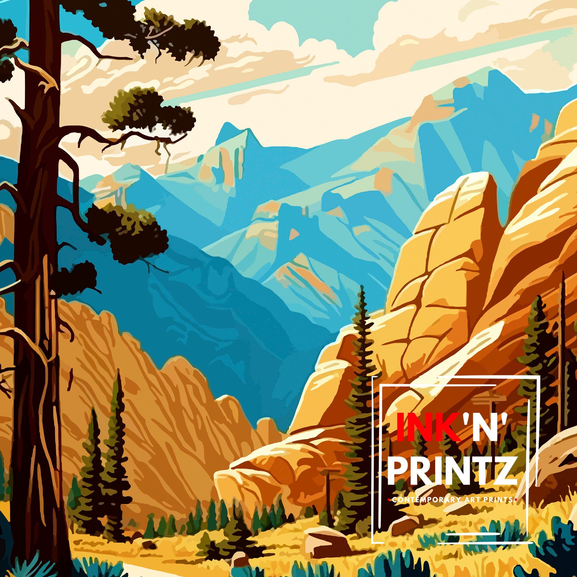 Kings Canyon National Park Travel Print| Kings Canyon Wall Art California National Park Illustration Travel Poster Gift for Kings Canyon