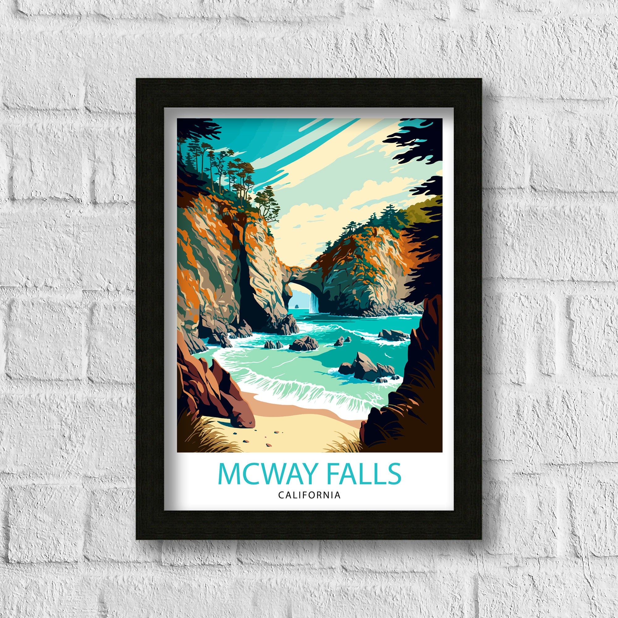 McWay Falls Travel Print| California Coastal Wall Decor McWay Falls Illustration California Travel Poster McWay Falls Gift