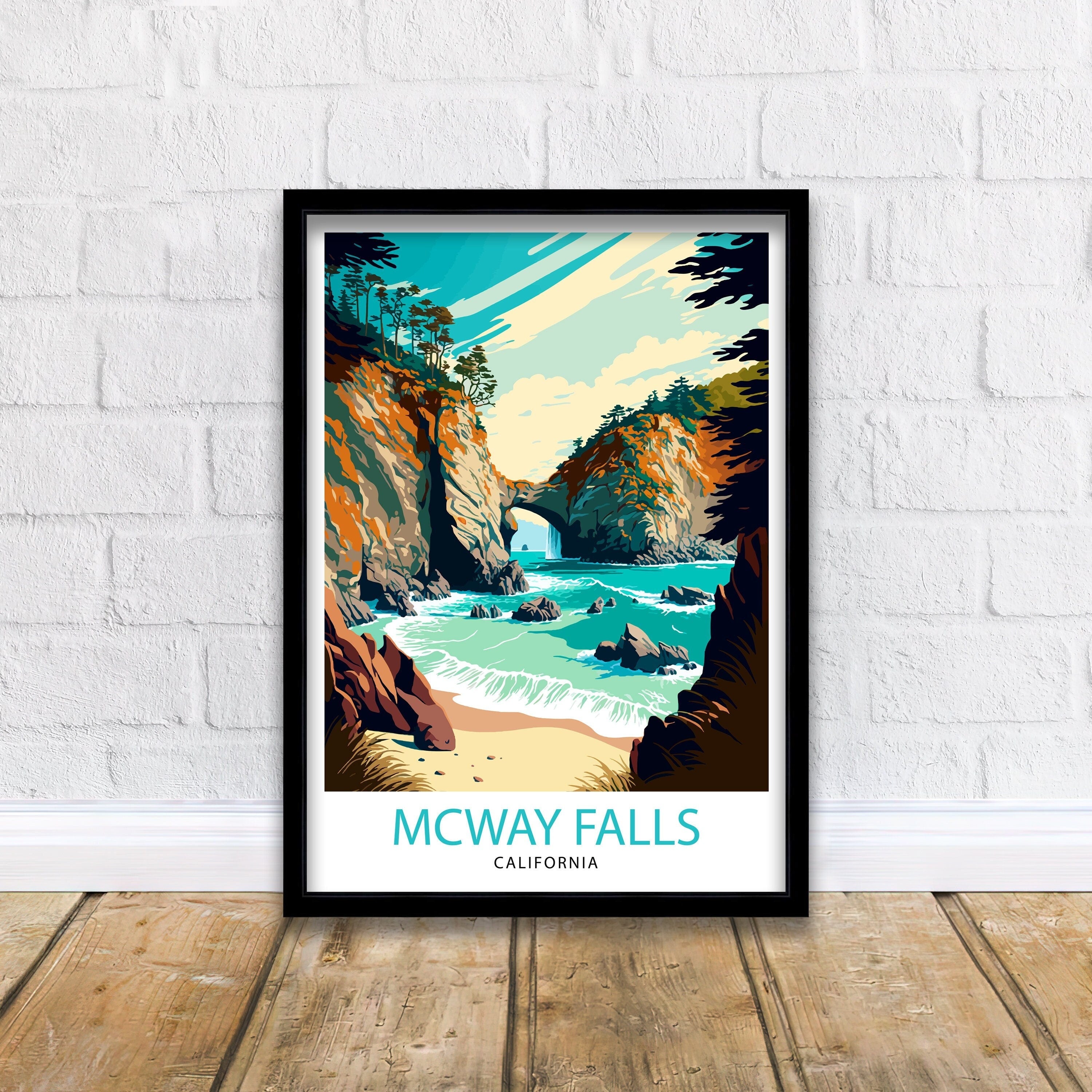 McWay Falls Travel Print| California Coastal Wall Decor McWay Falls Illustration California Travel Poster McWay Falls Gift