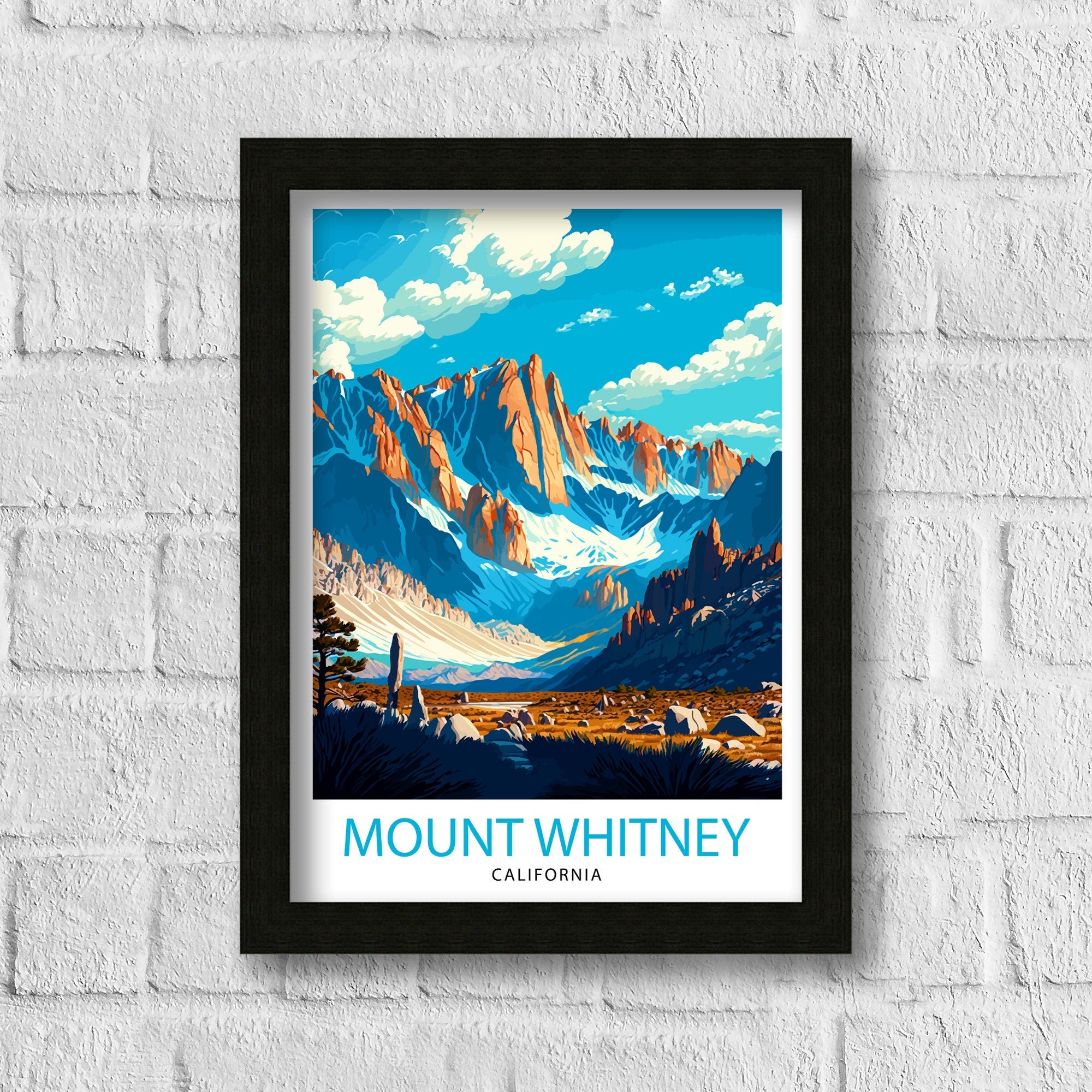 Mount Whitney Travel Print| Mountain Wall Art California Nature Decor Mount Whitney Illustration Hiking Poster Gift for Outdoor Enthusiasts