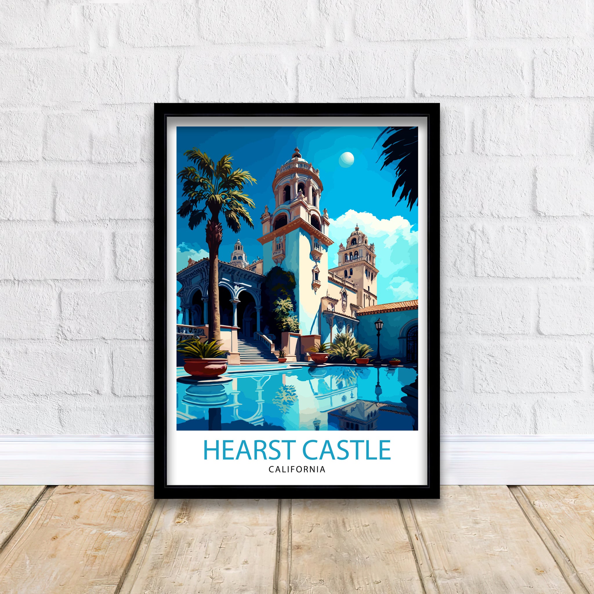 Hearst Castle California Travel Print| Wall Decor, Home Living Decor California Illustration Travel Poster Gift For California Home Decor