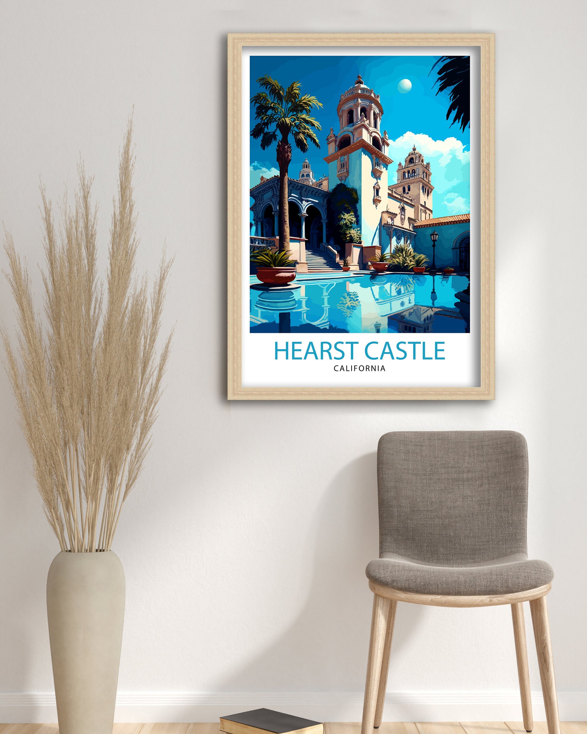 Hearst Castle California Travel Print| Wall Decor, Home Living Decor California Illustration Travel Poster Gift For California Home Decor