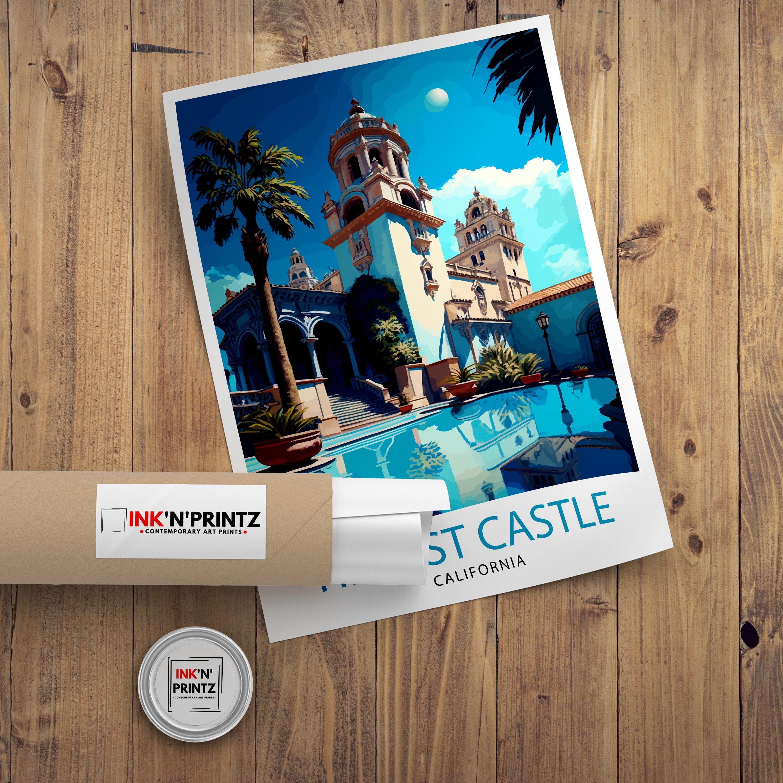 Hearst Castle California Travel Print| Wall Decor, Home Living Decor California Illustration Travel Poster Gift For California Home Decor