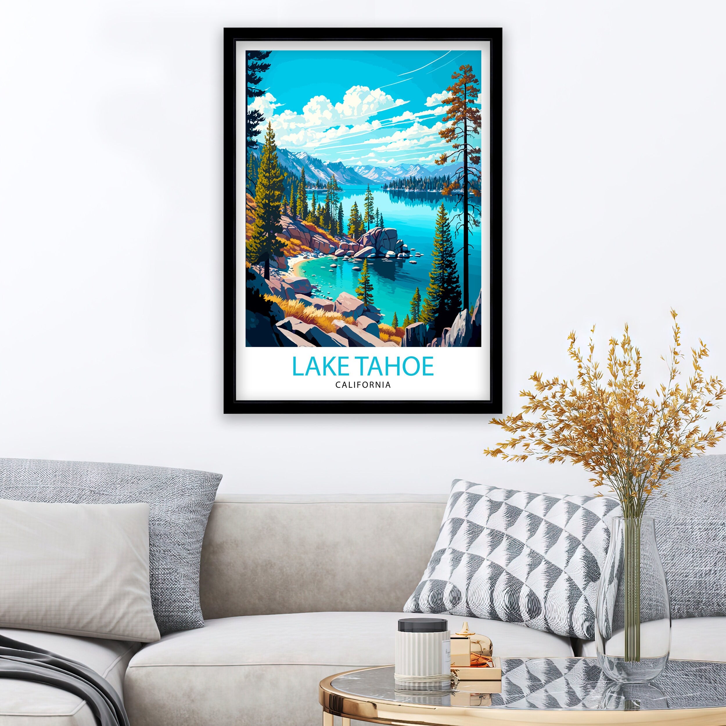 Lake Tahoe Travel Print| Wall Art Decor Lake Tahoe Illustration Travel Poster Gift for Lake Tahoe California Home Decor