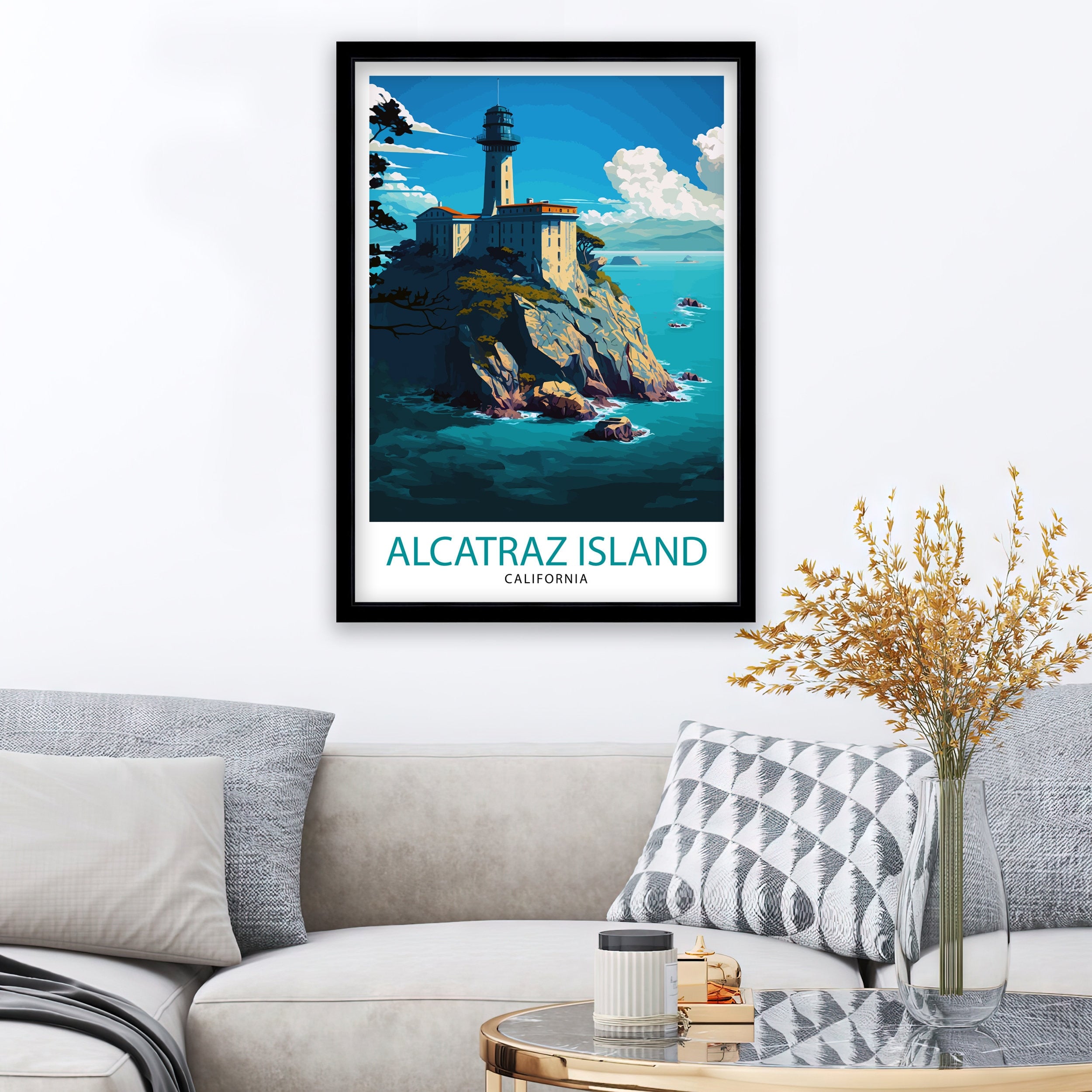 Alcatraz Island California Travel Print| Wall Art Decor Illustration Travel Poster Gift For San Francisco Lovers California Home Decor