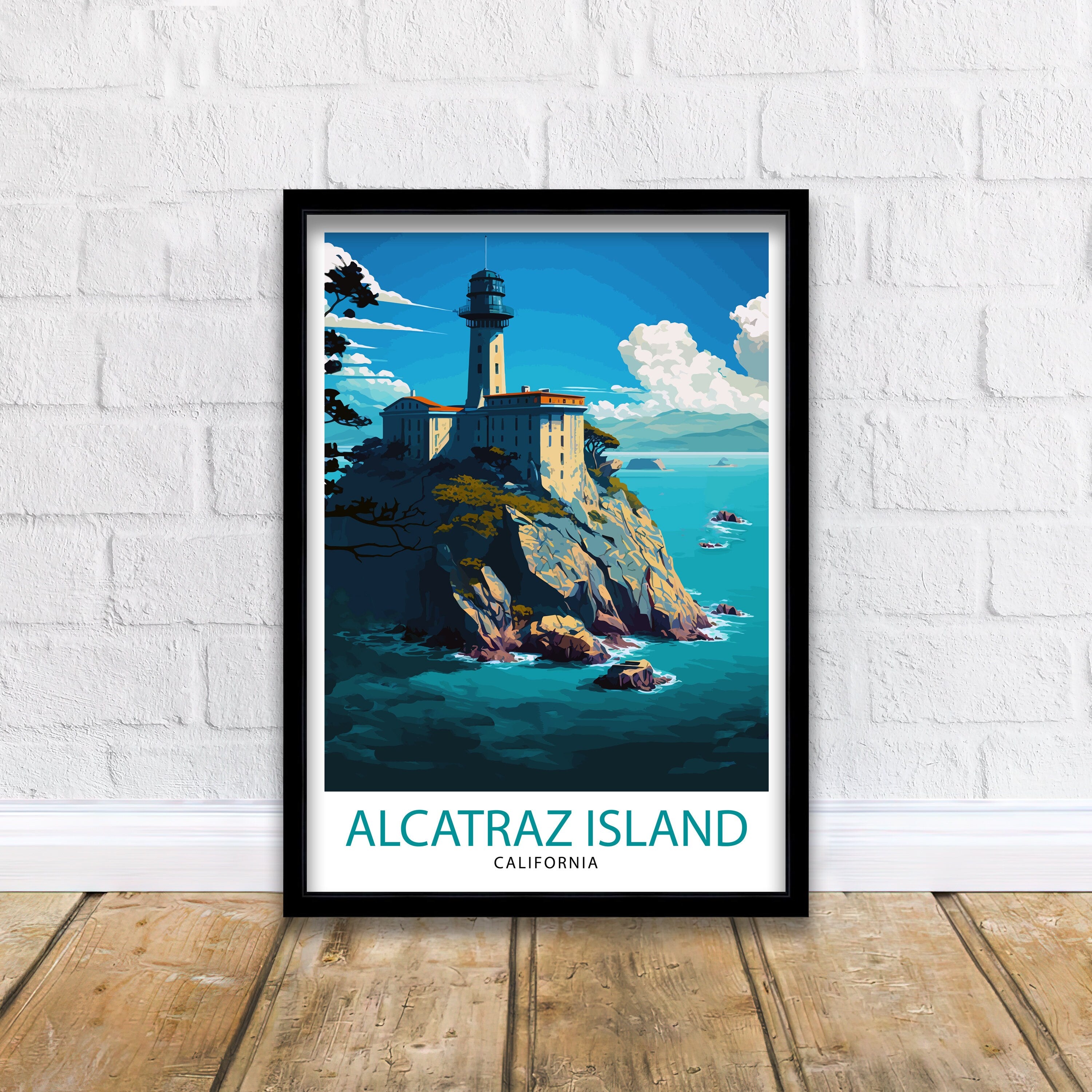 Alcatraz Island California Travel Print| Wall Art Decor Illustration Travel Poster Gift For San Francisco Lovers California Home Decor