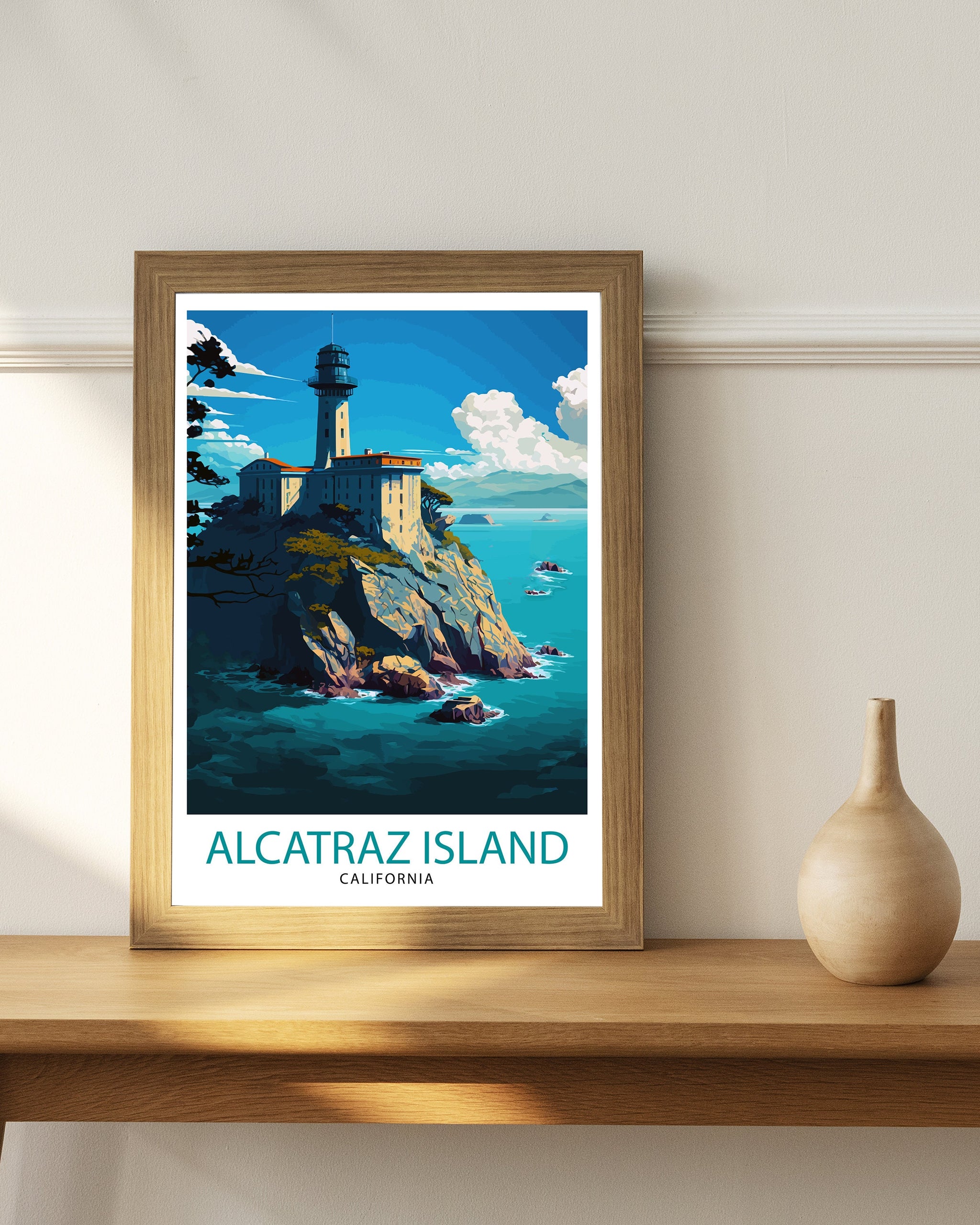 Alcatraz Island California Travel Print| Wall Art Decor Illustration Travel Poster Gift For San Francisco Lovers California Home Decor
