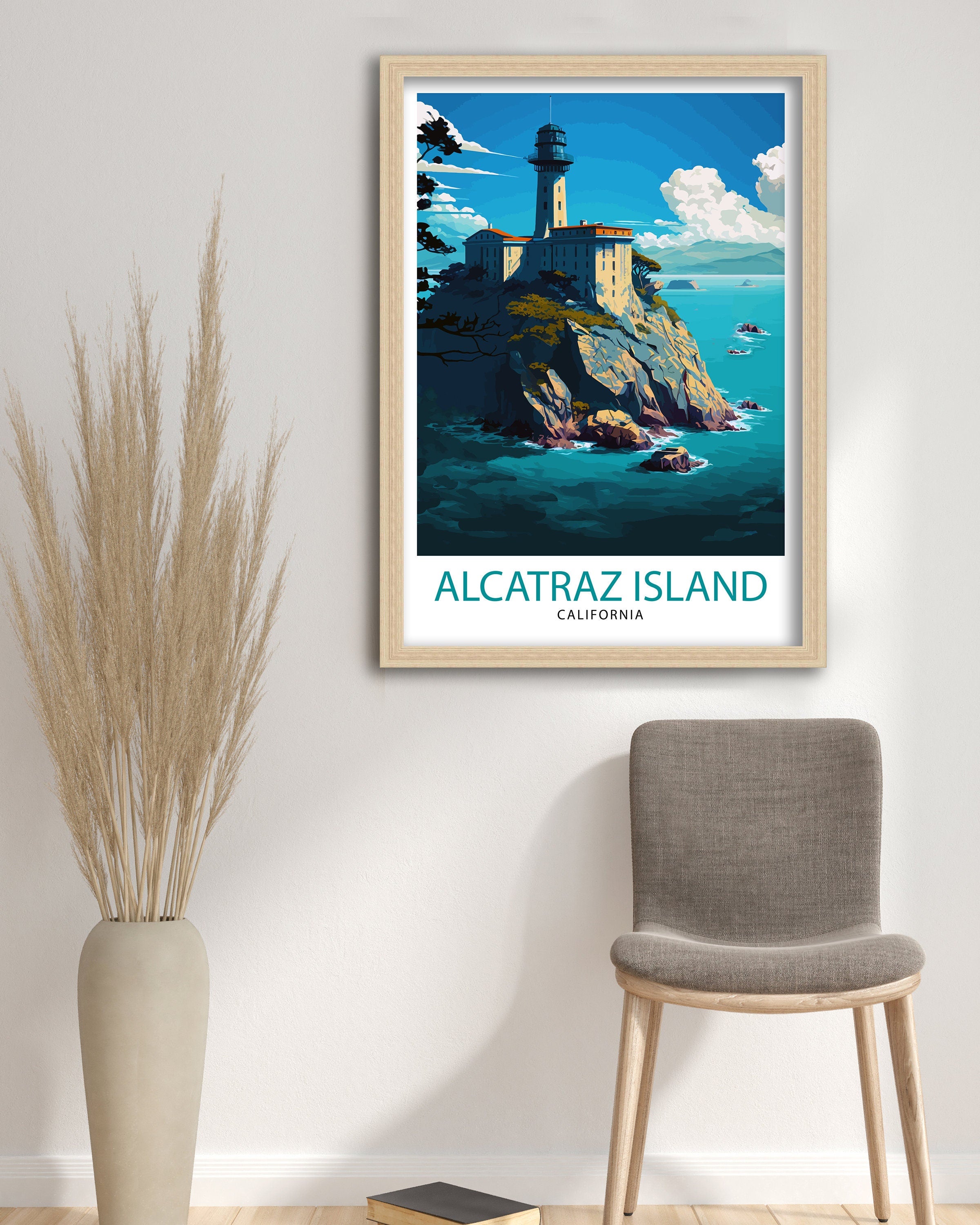 Alcatraz Island California Travel Print| Wall Art Decor Illustration Travel Poster Gift For San Francisco Lovers California Home Decor
