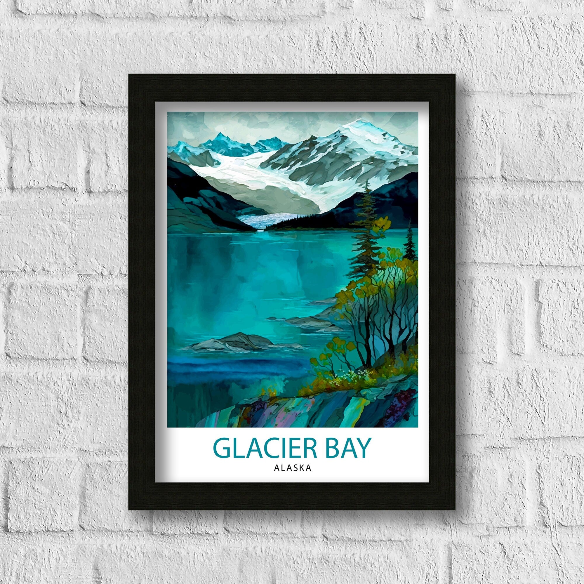 Glacier Bay Alaska Travel Print| Glacier Bay National Park Wall Art Alaska Travel Poster Glacier Bay Art Print Glacier Bay Illustration