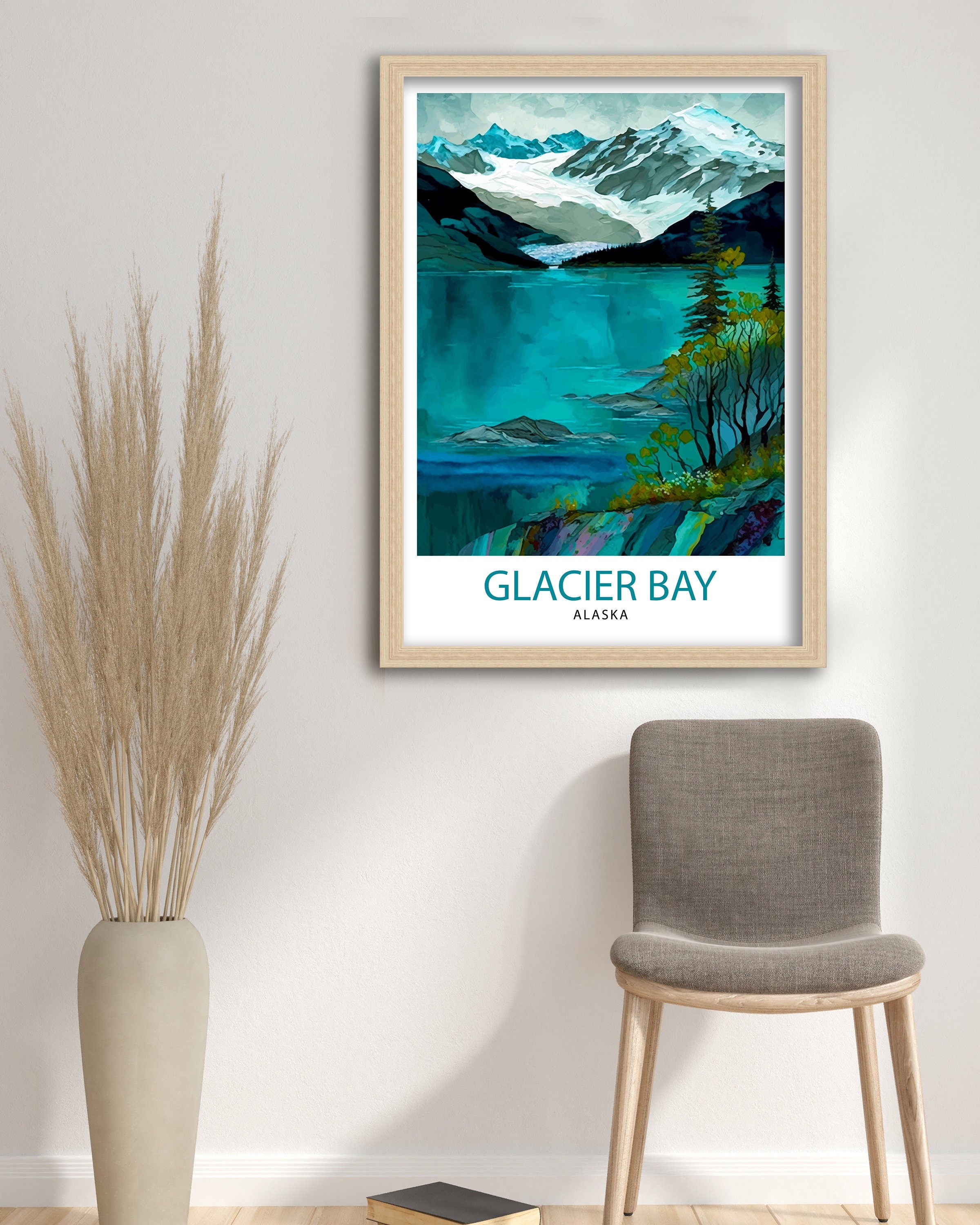 Glacier Bay Alaska Travel Print| Glacier Bay National Park Wall Art Alaska Travel Poster Glacier Bay Art Print Glacier Bay Illustration