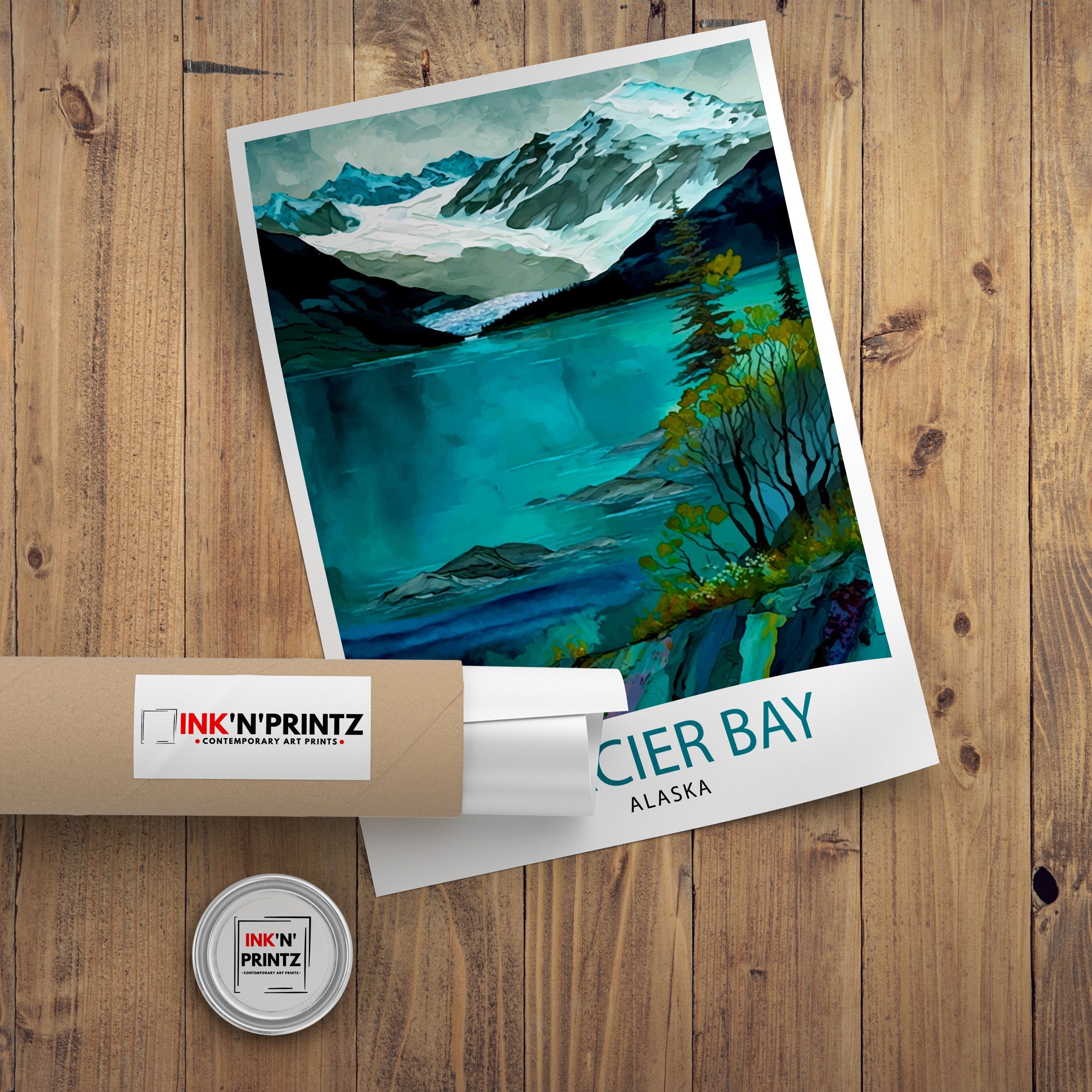 Glacier Bay Alaska Travel Print| Glacier Bay National Park Wall Art Alaska Travel Poster Glacier Bay Art Print Glacier Bay Illustration