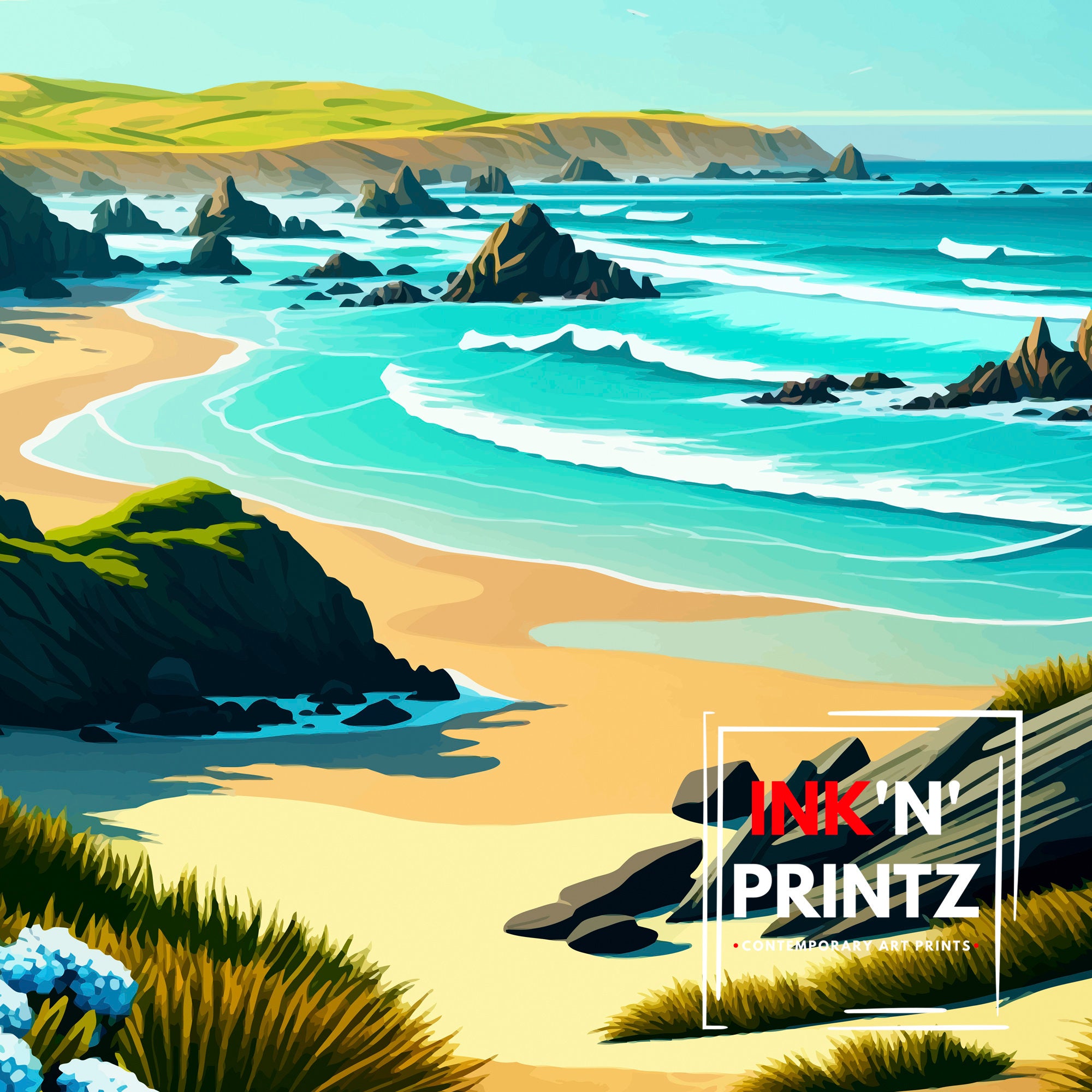 Bodega Bay Travel Print|, California Coastal Wall Art Bodega Bay California Beach Print Coastal Home Deco Bodega Bay Illustration