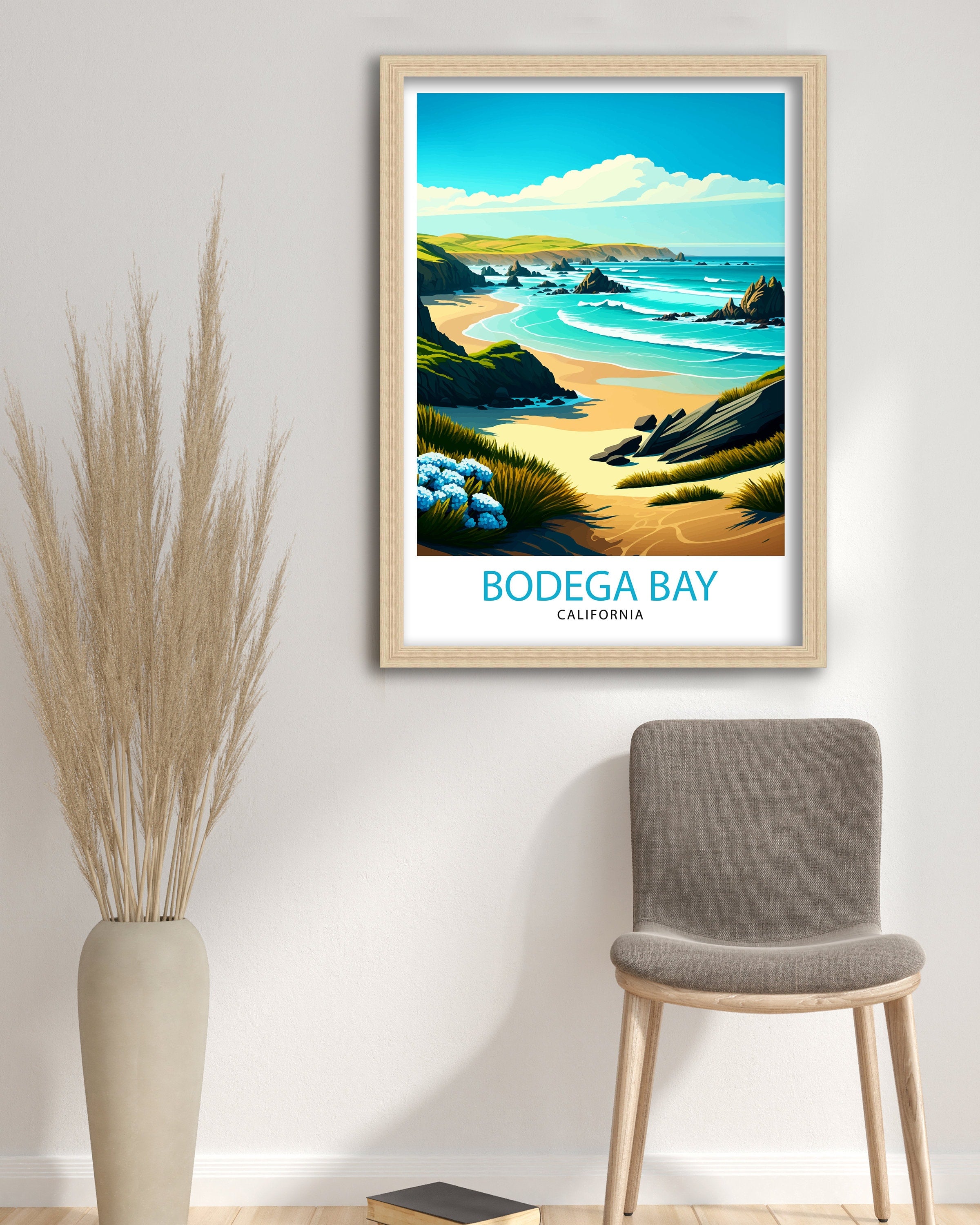 Bodega Bay Travel Print|, California Coastal Wall Art Bodega Bay California Beach Print Coastal Home Deco Bodega Bay Illustration