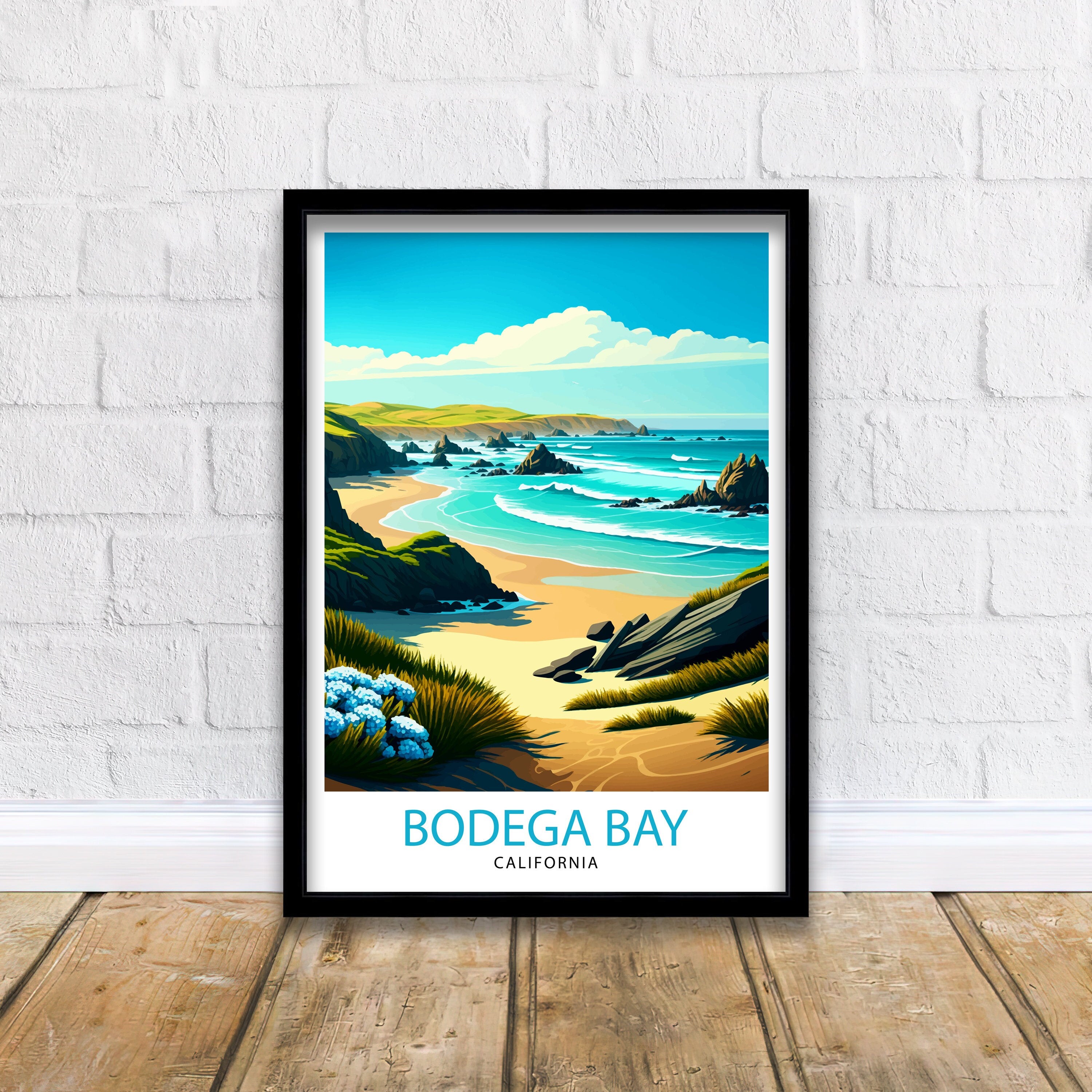 Bodega Bay Travel Print|, California Coastal Wall Art Bodega Bay California Beach Print Coastal Home Deco Bodega Bay Illustration