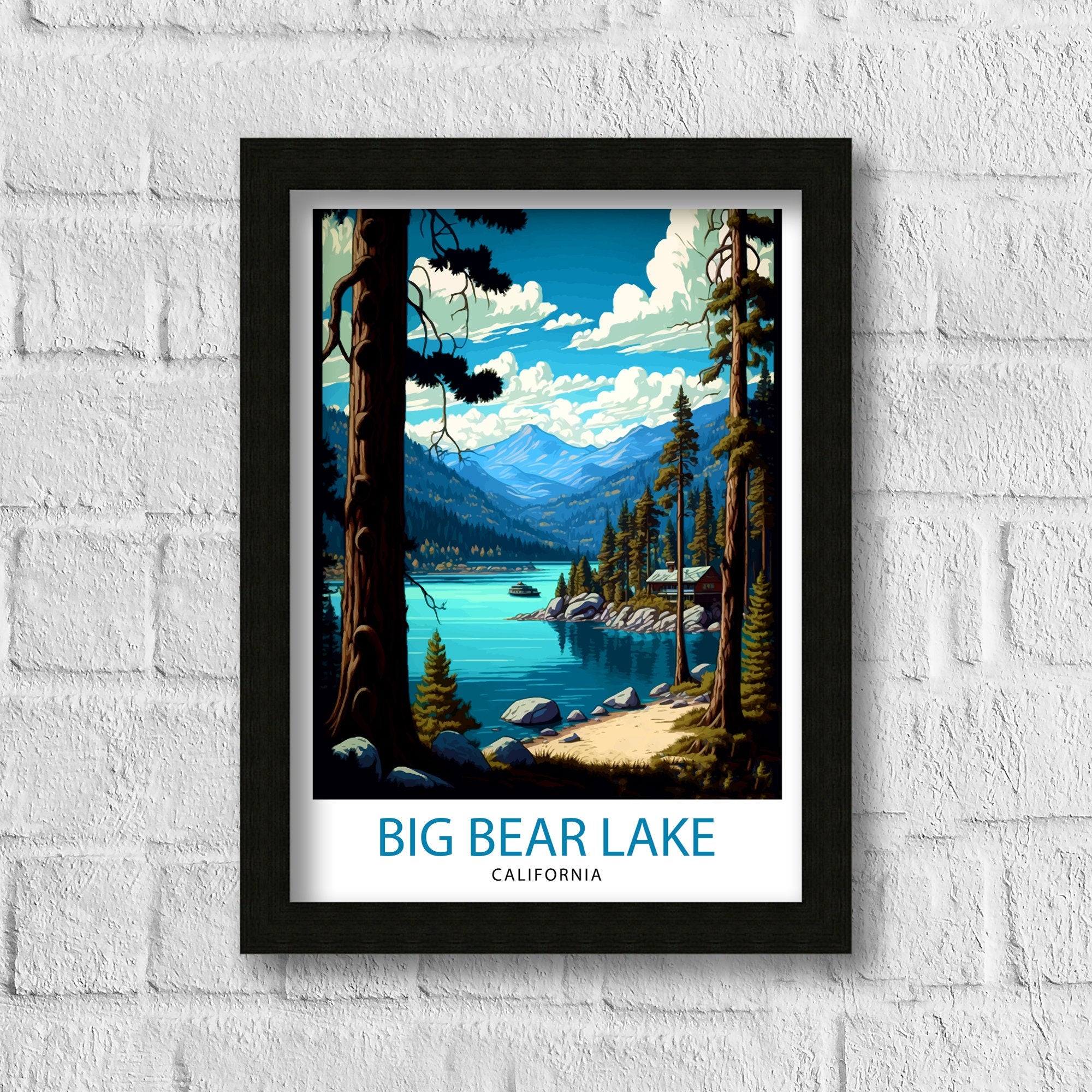 Big Bear Lake Travel Print Big Bear Lake Wall Decor California Mountain Print Big Bear Lake Illustration Travel Poster Gift for Hiker Nature