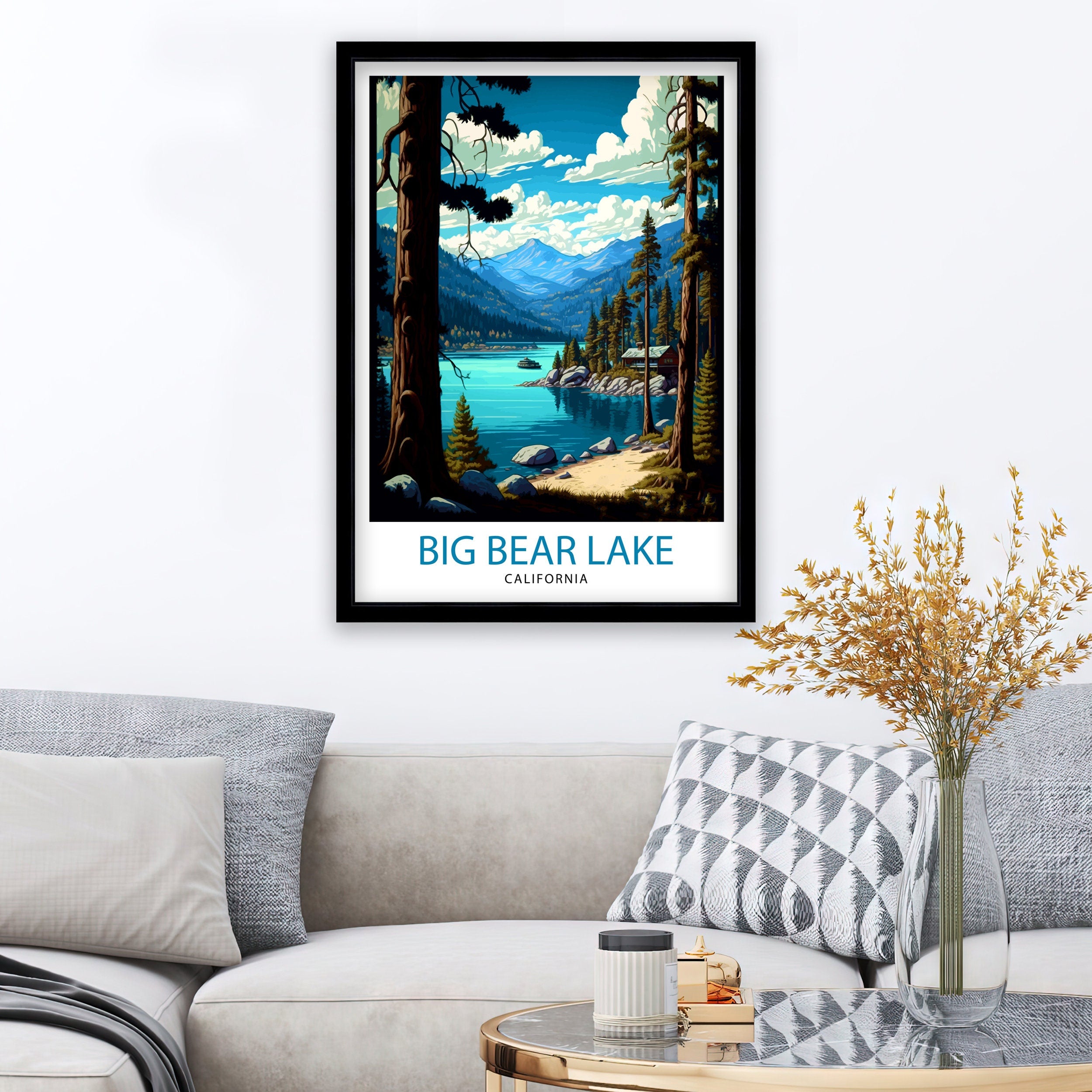 Big Bear Lake Travel Print Big Bear Lake Wall Decor California Mountain Print Big Bear Lake Illustration Travel Poster Gift for Hiker Nature