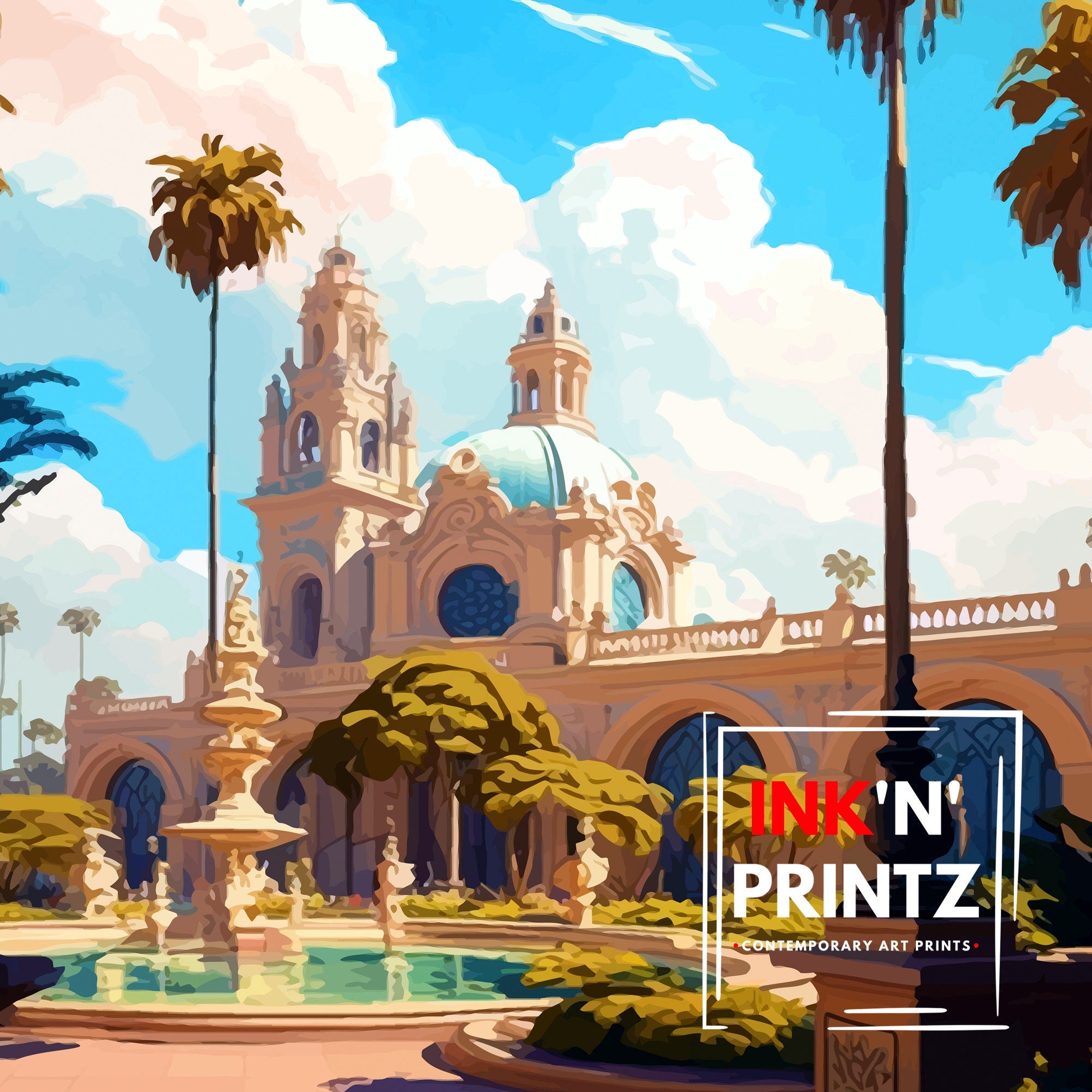 Balboa Park California Travel Print| Balboa Park Wall Art California Home Decor Balboa Park Illustration Travel Poster Gift