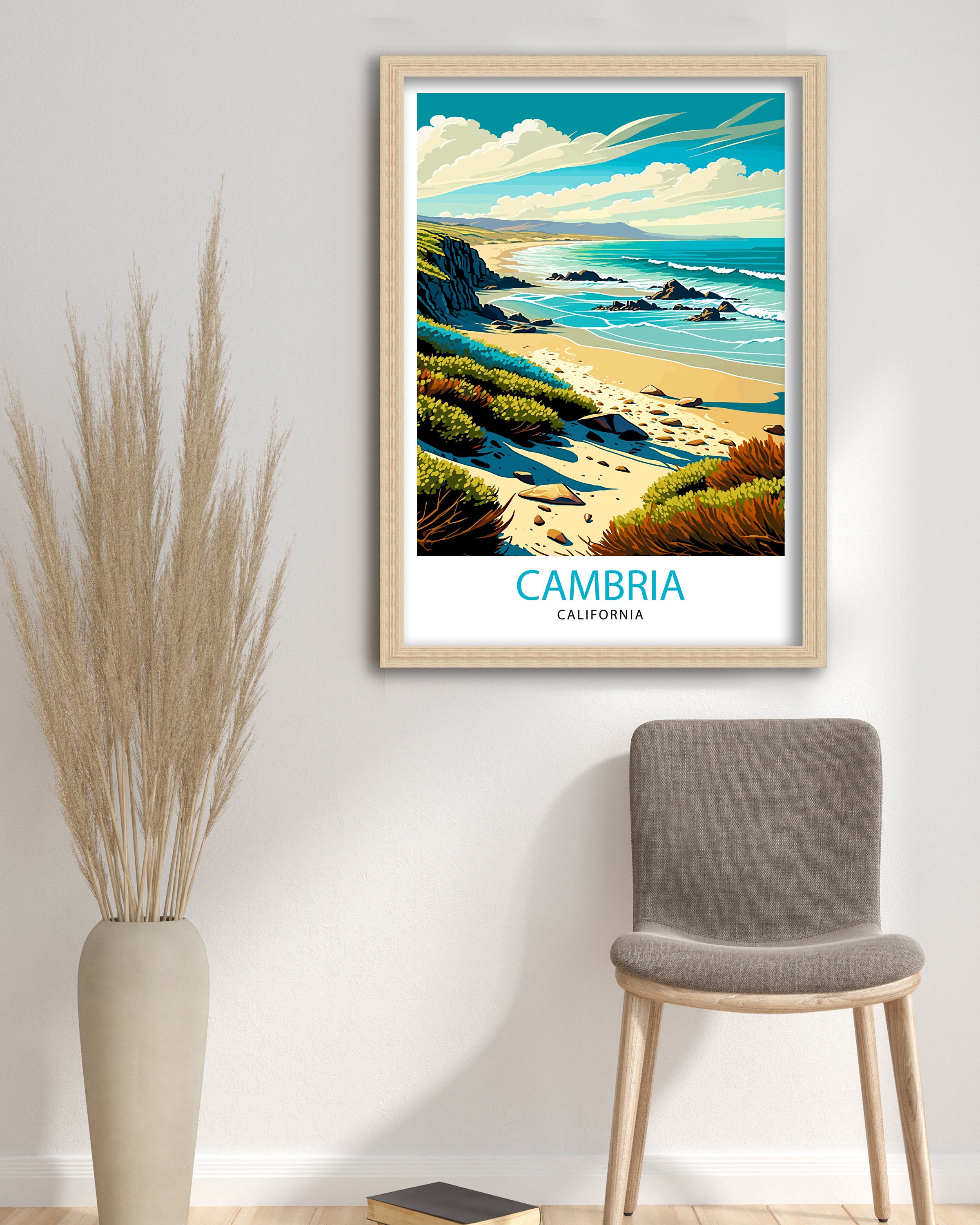 Cambria California Travel Print| Coastal Wall Art Beach House Decor California Travel Poster Cambria Illustration Gift For Travelers