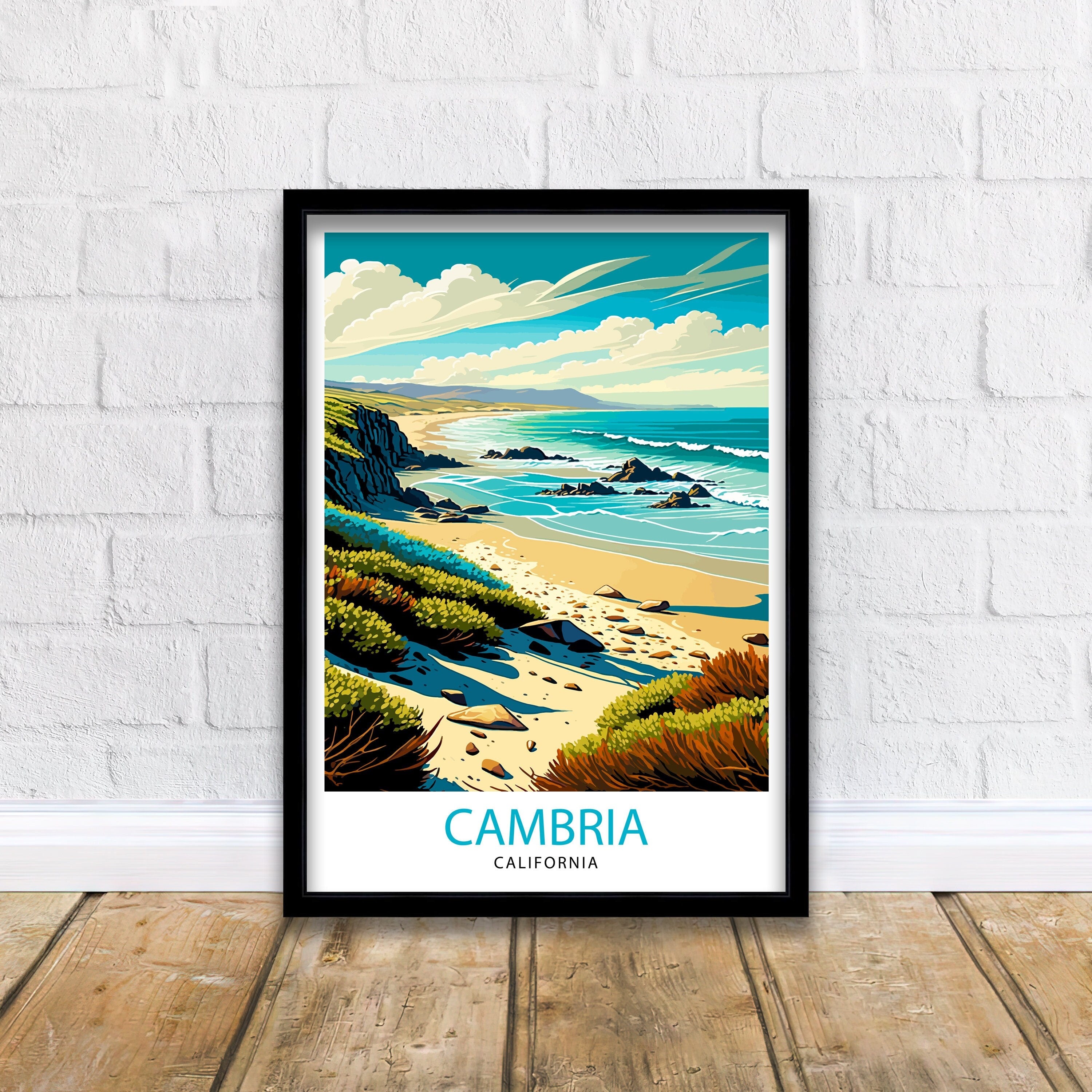 Cambria California Travel Print| Coastal Wall Art Beach House Decor California Travel Poster Cambria Illustration Gift For Travelers