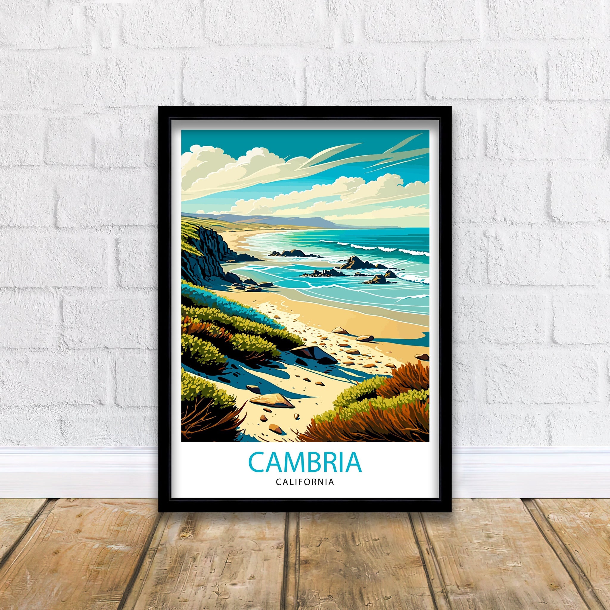 Cambria California Travel Print| Coastal Wall Art Beach House Decor California Travel Poster Cambria Illustration Gift For Travelers