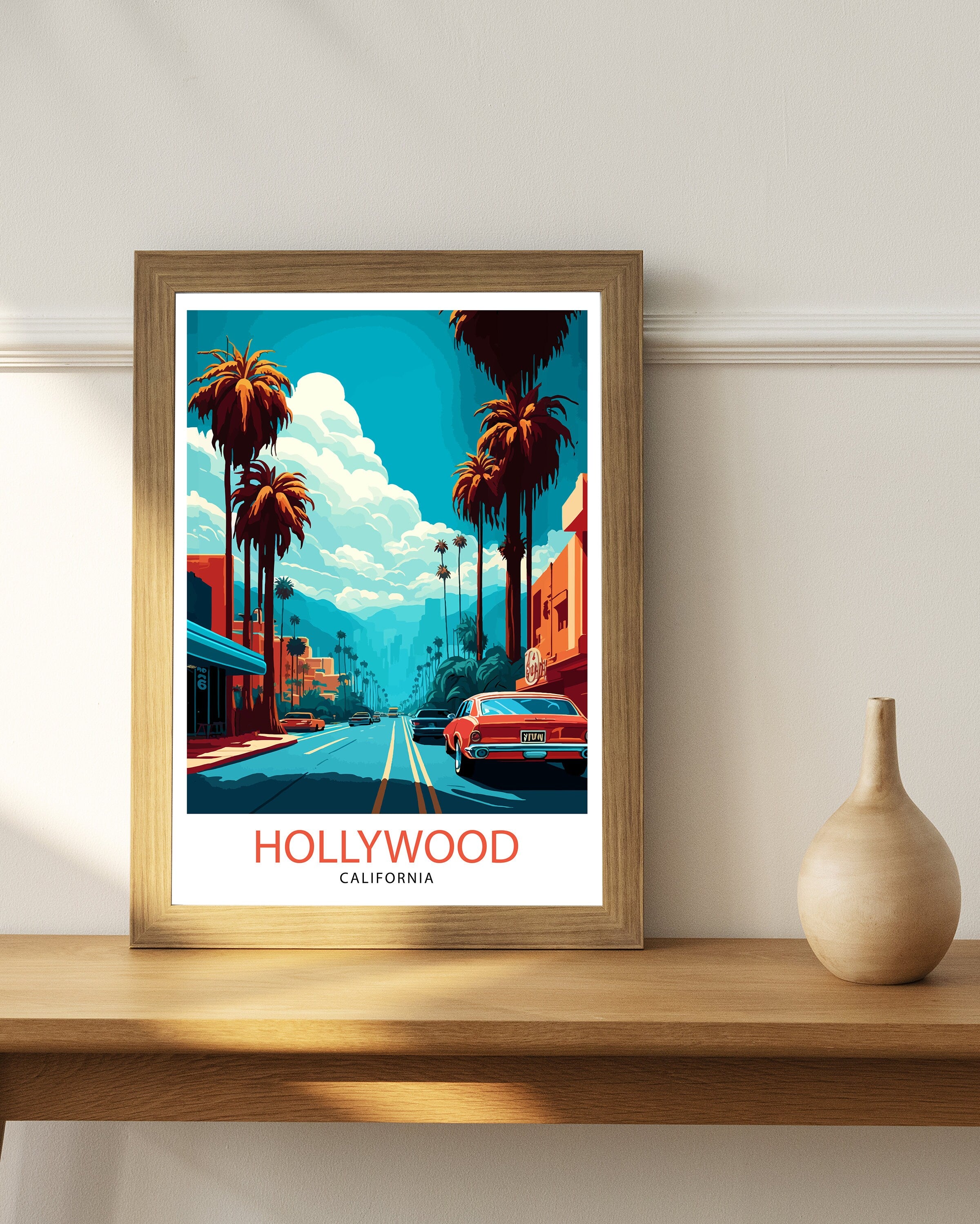 Hollywood California Travel Print| Hollywood Wall Art Hollywood Home Decor Hollywood Illustration Travel Poster Hollywood Gift Hollywood