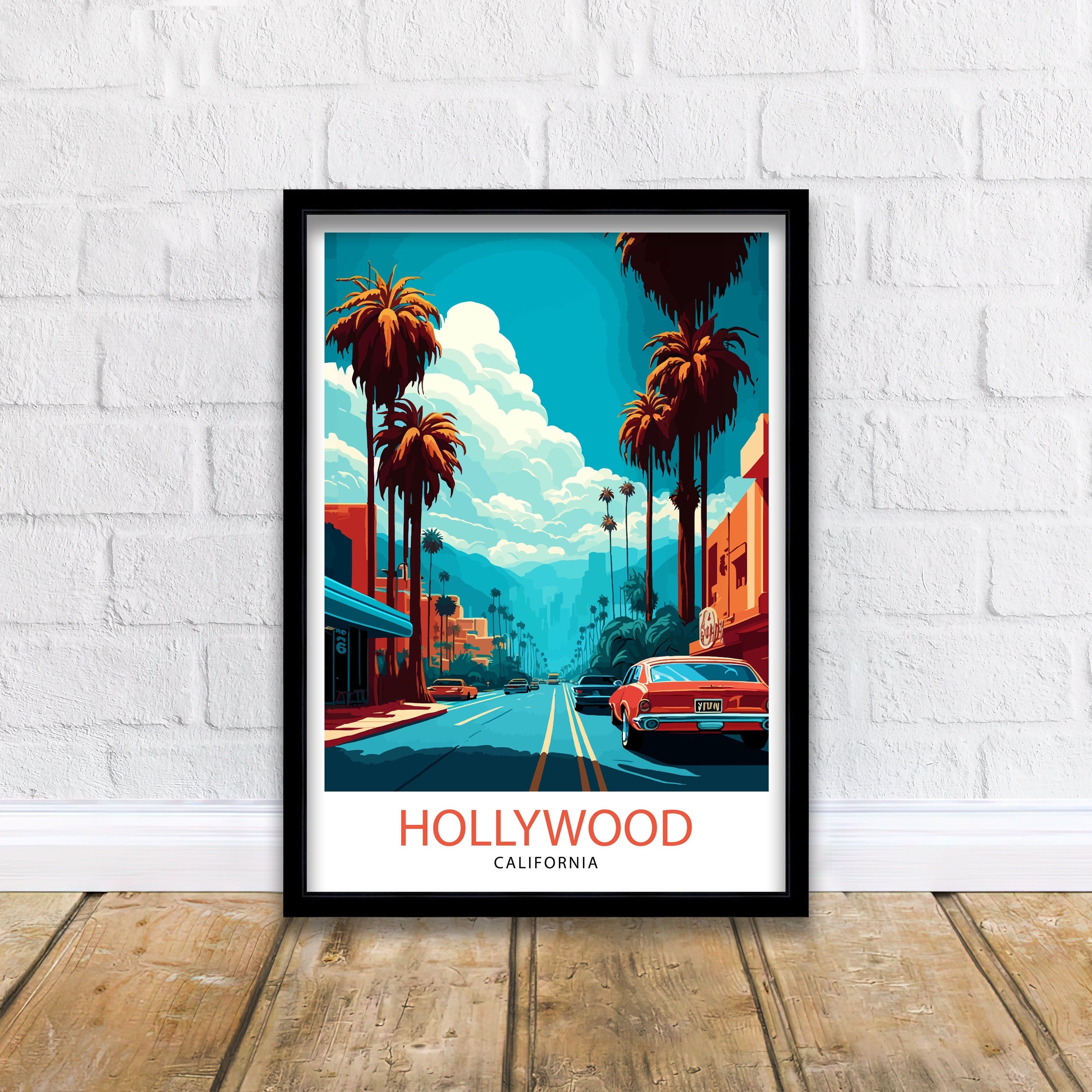 Hollywood California Travel Print| Hollywood Wall Art Hollywood Home Decor Hollywood Illustration Travel Poster Hollywood Gift Hollywood