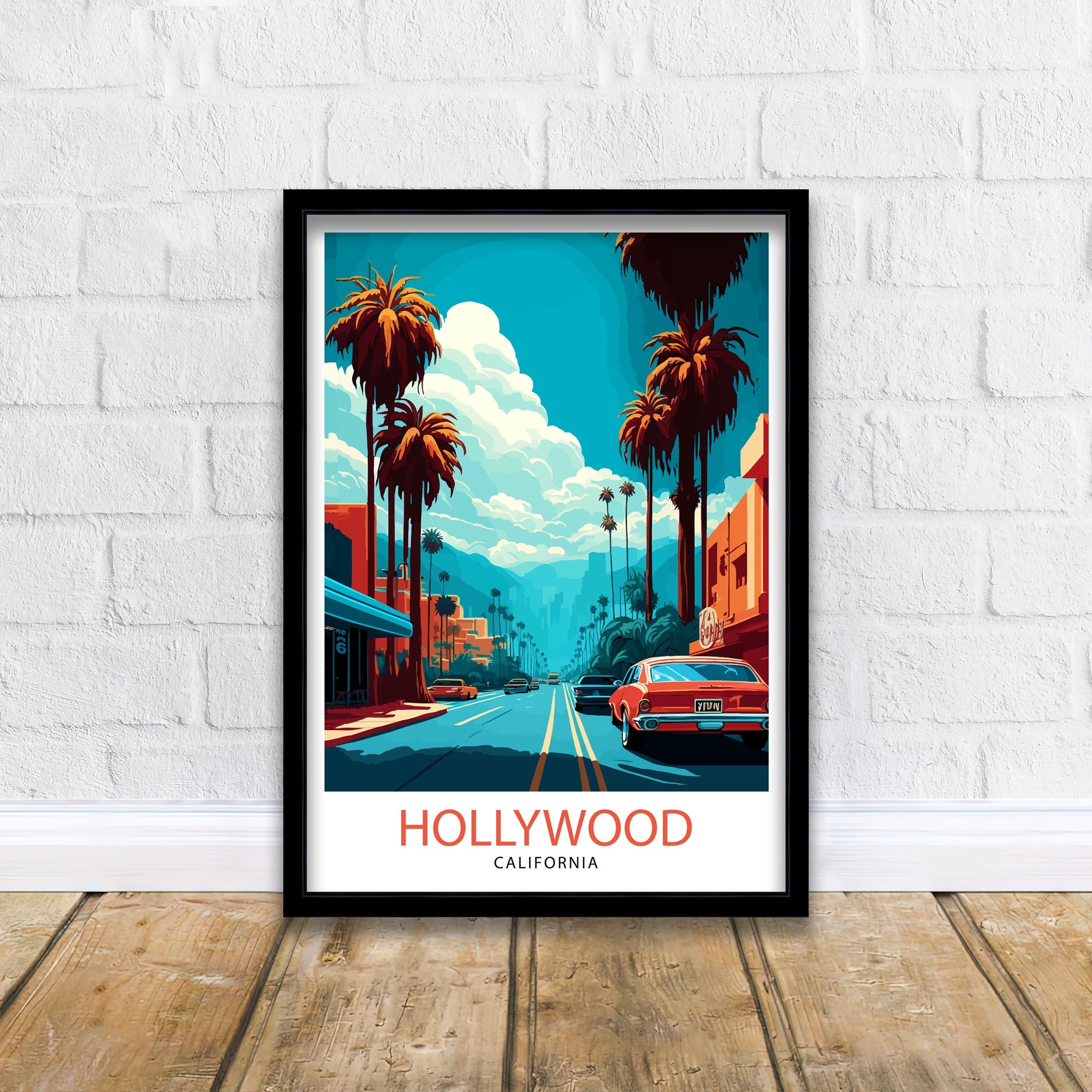 Hollywood California Travel Print| Hollywood Wall Art Hollywood Home Decor Hollywood Illustration Travel Poster Hollywood Gift Hollywood