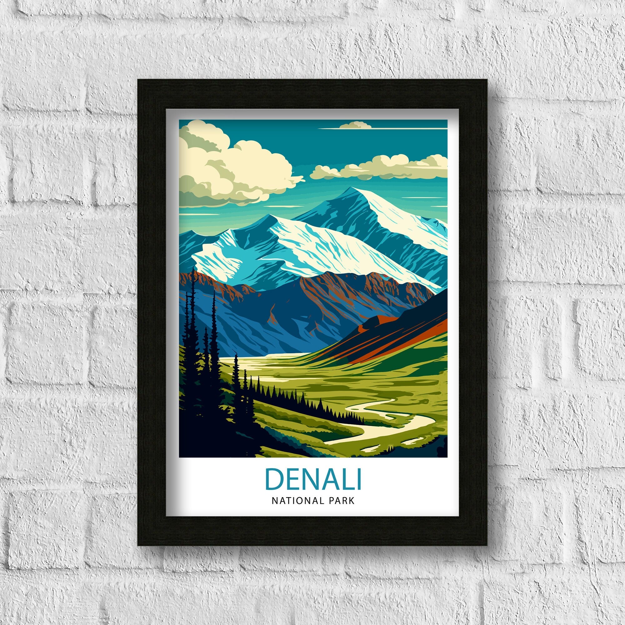Denali National Park Alaska Travel Print Denali Wall Decor Denali Poster Alaska Travel Prints Denali Art Print Denali Illustration