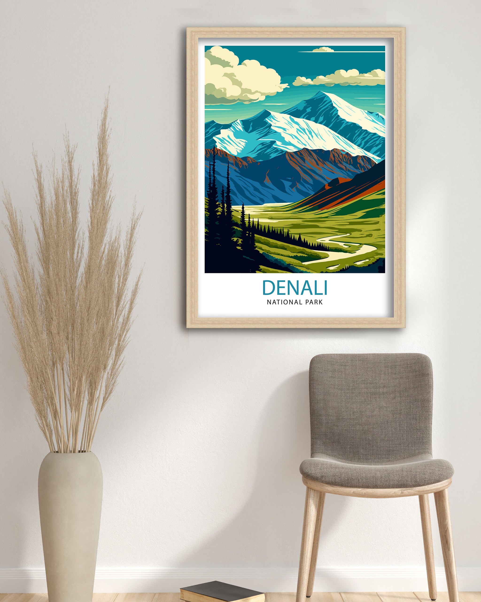 Denali National Park Alaska Travel Print Denali Wall Decor Denali Poster Alaska Travel Prints Denali Art Print Denali Illustration