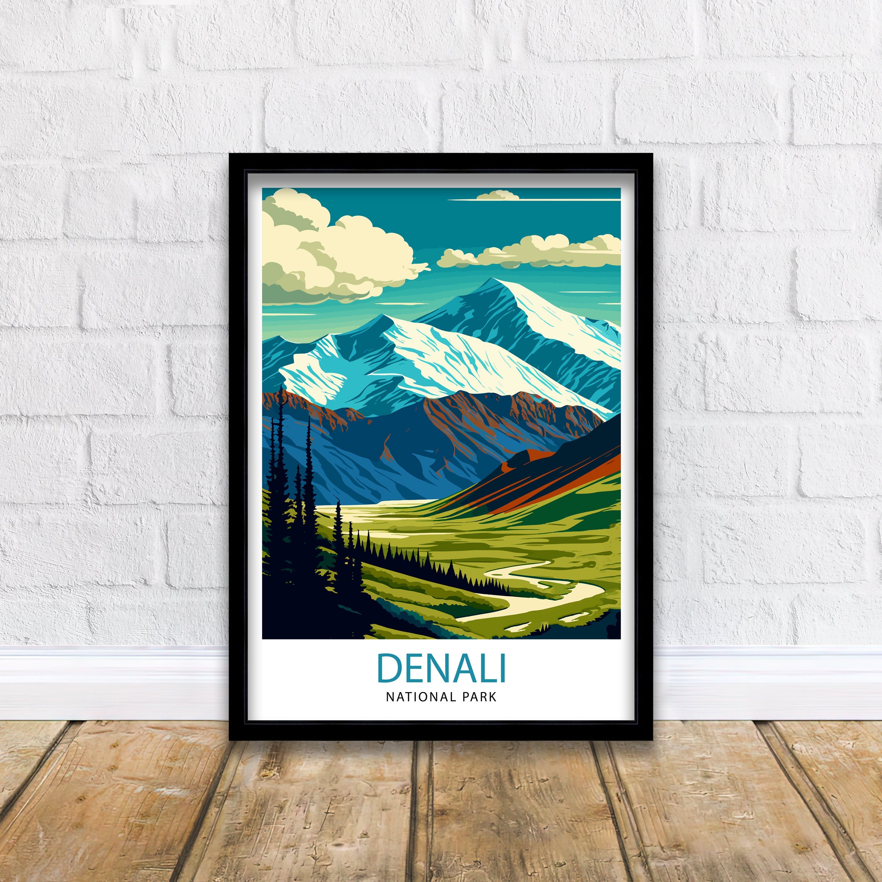 Denali National Park Alaska Travel Print Denali Wall Decor Denali Poster Alaska Travel Prints Denali Art Print Denali Illustration
