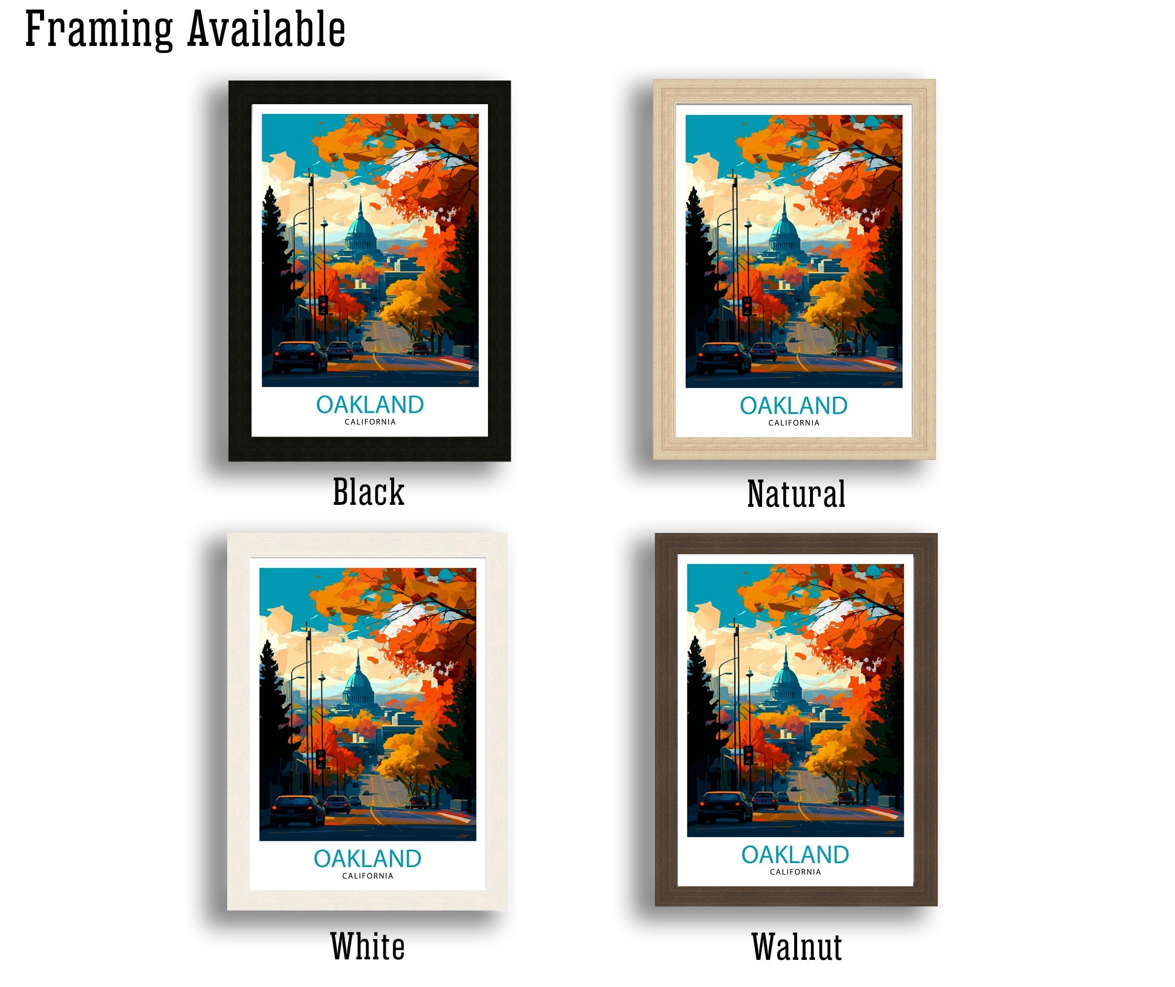 Oakland California Cityscape Art Print | Travel Poster