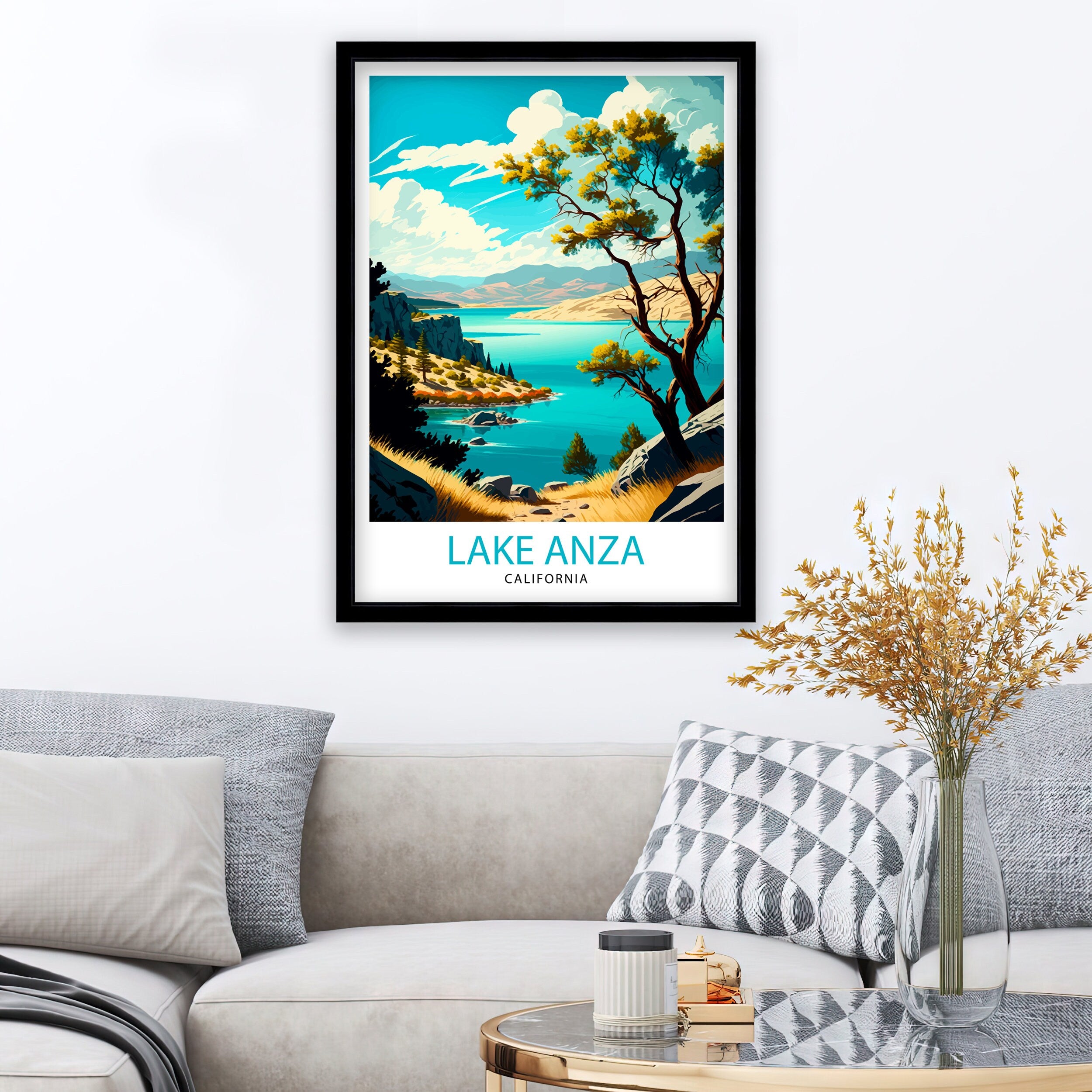 Lake Anza California Travel Print| Lake Anza Wall Art California Home Decor Lake Anza Illustration Travel Poster Gift for California Lovers