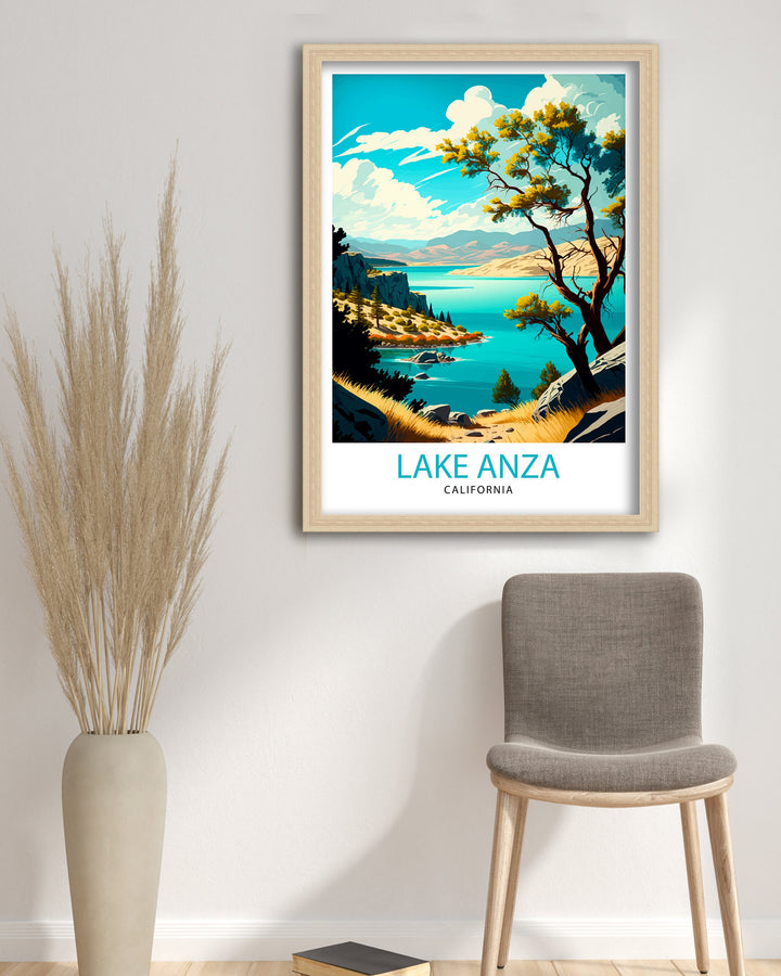 Lake Anza California Travel Print| Lake Anza Wall Art California Home Decor Lake Anza Illustration Travel Poster Gift for California Lovers