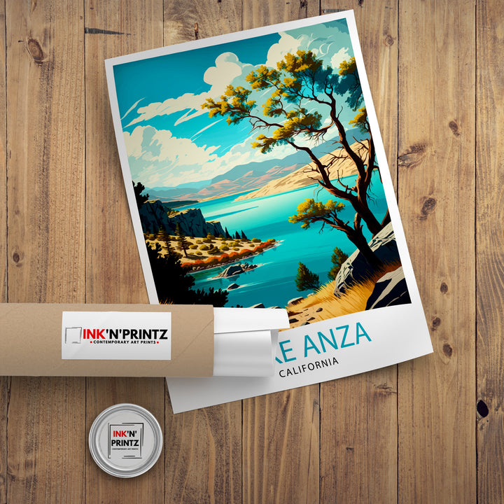 Lake Anza California Travel Print| Lake Anza Wall Art California Home Decor Lake Anza Illustration Travel Poster Gift for California Lovers