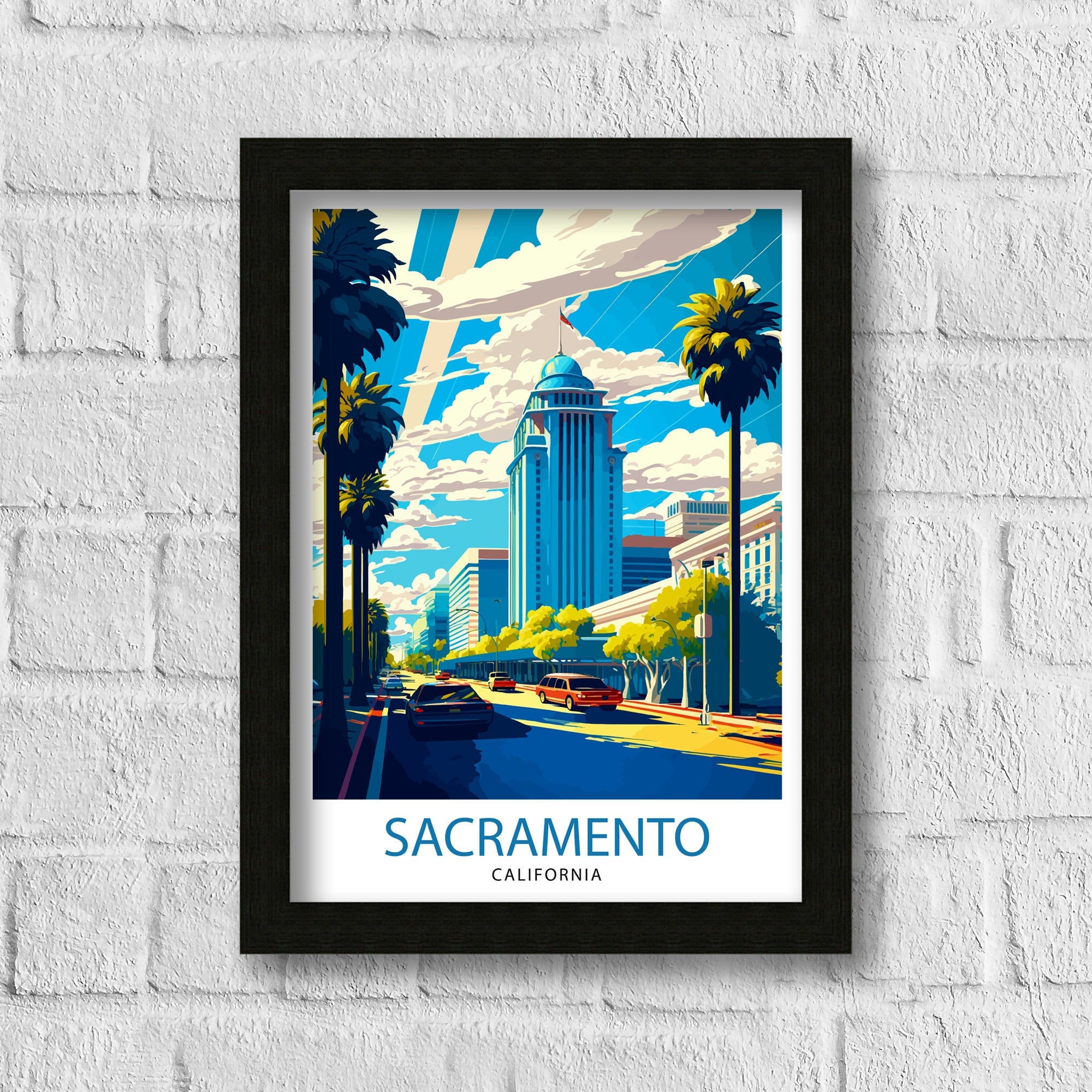 Sacramento Travel Print| Sacramento Wall Art Sacramento Cityscape Illustration California Travel Poster Sacramento Gift