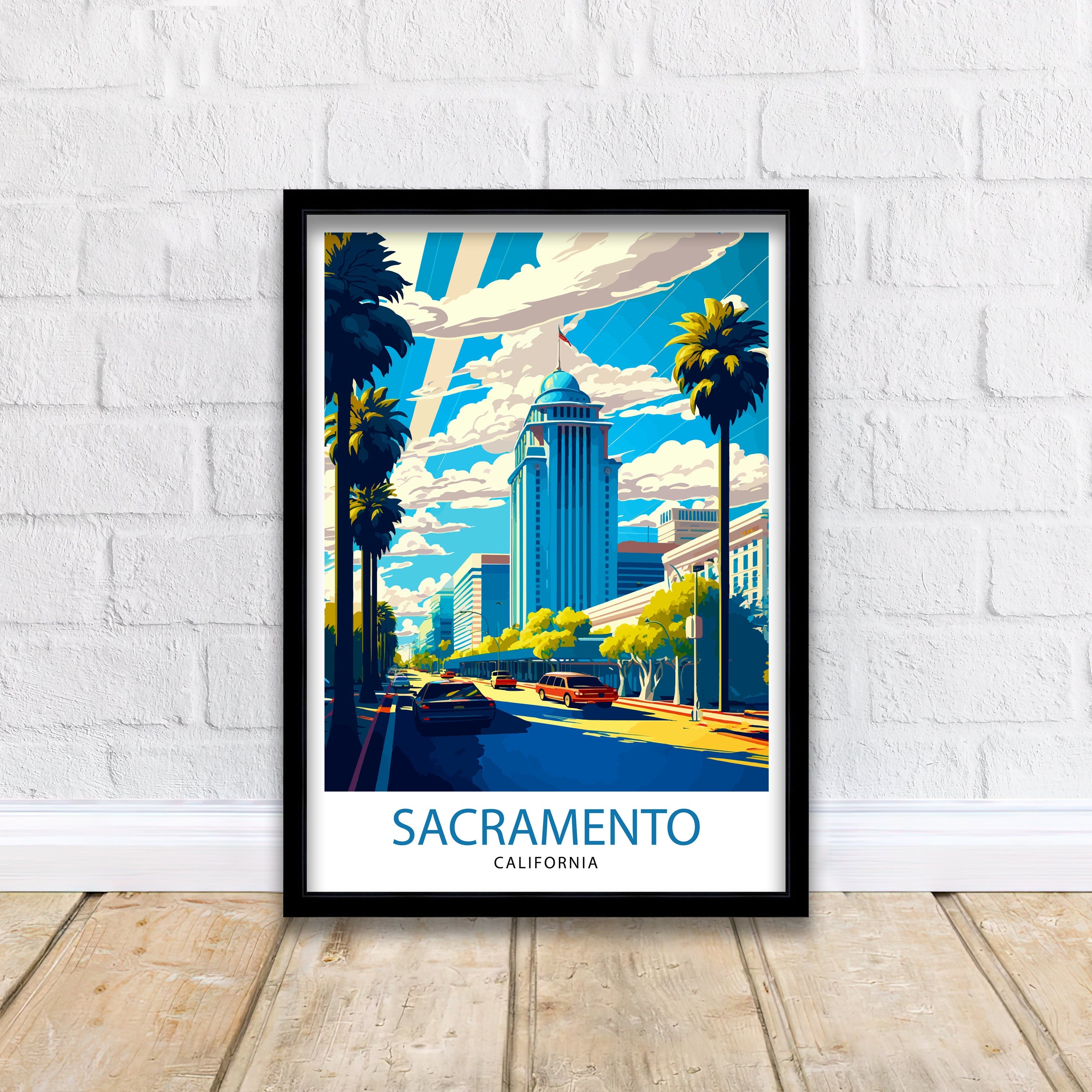 Sacramento Travel Print| Sacramento Wall Art Sacramento Cityscape Illustration California Travel Poster Sacramento Gift